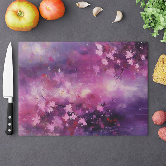 Tempered Glass Cutting Board – Hygienic, Scratch-Resistant, Dishwasher-Safe | Modern Kitchen Essential, Floral Artistic Cutting Board - Purple Blossom Design