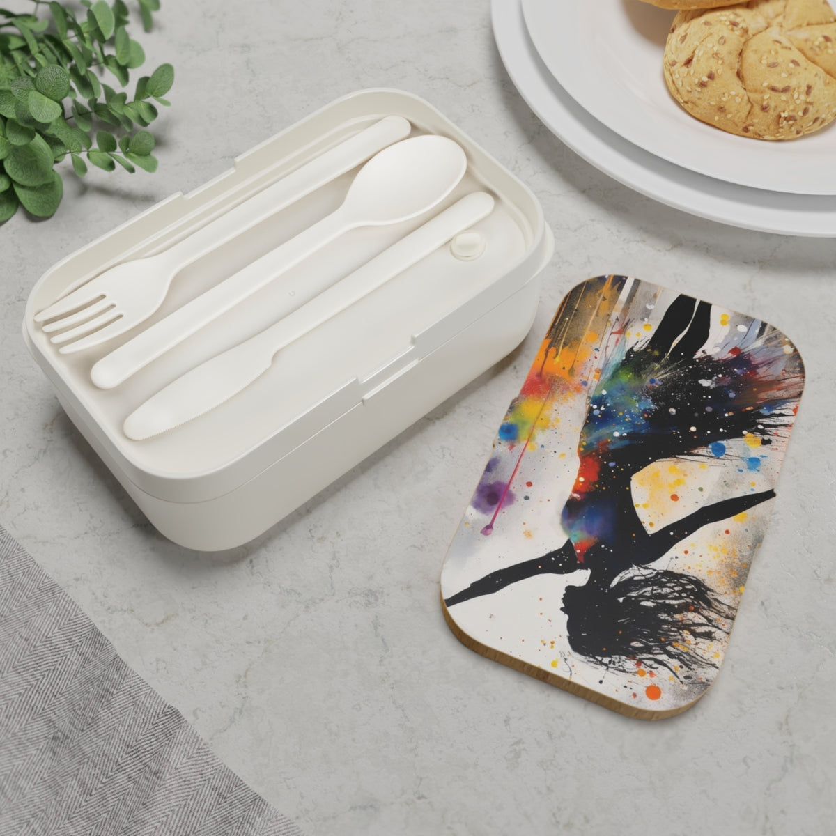 Artistic Dance Silhouette Bento Lunch Box — Color Splash Dancer Design