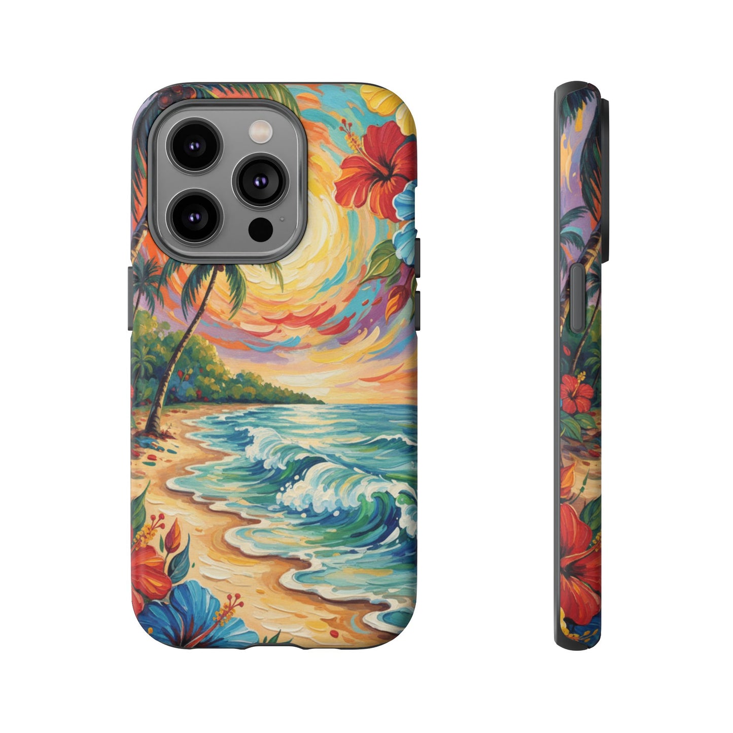 iPhone Tough Cases Phone Cases for iPhone 14\15\16\17 – Dual Layer, Matte/Glossy Finish, Wireless Charging Compatible, Tropical Sunset Phone Case — Beach Palm Tree Protective Tough Case, iPhone 17 protective case
