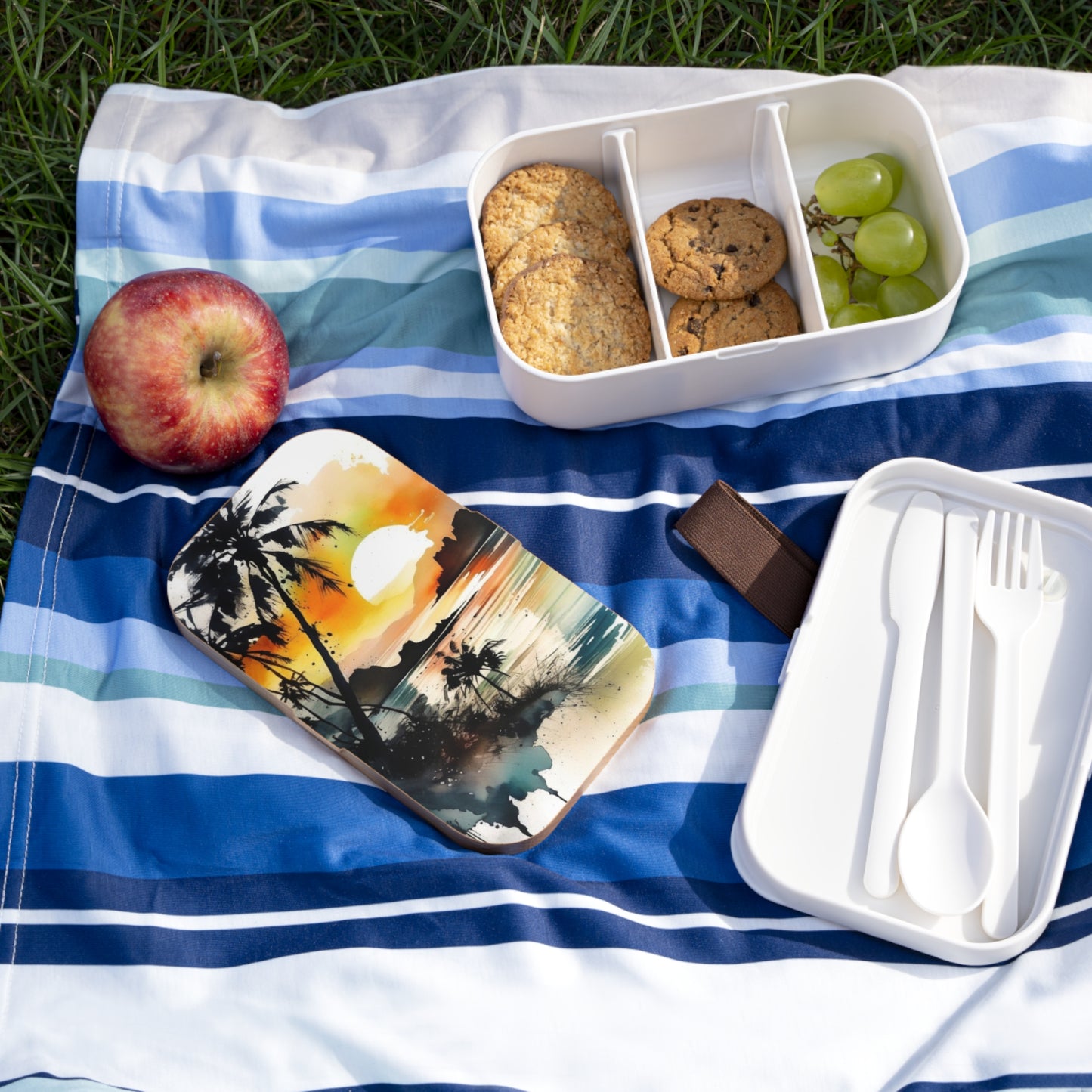 Stylish Bento Box Lunchbox – Portable, Designer Food Container with Wooden Lid & Two Moveable Compartments for Work, School & Picnics