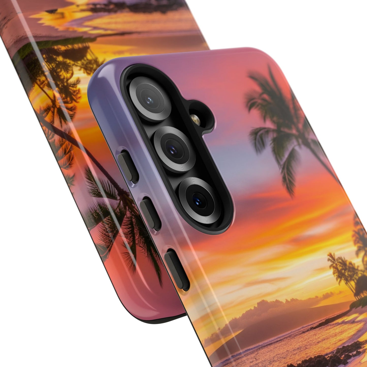 Tough Cases Phone Cases for Samsung Galaxy S26/S25/S24/S23/S22 – Dual Layer, Matte/Glossy Finish, Wireless Charging CompatibleTropical Sunset Phone Case — Sunset Beach Palm Tree Tough Case
