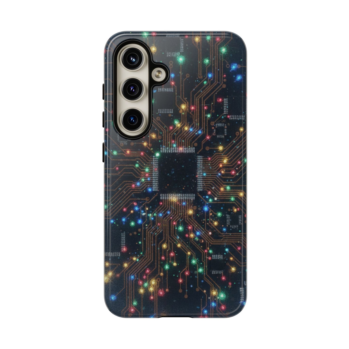 Tough Cases Phone Cases for Samsung Galaxy S25/S24/S23/S22 – Dual Layer, Matte/Glossy Finish, Wireless Charging Compatible, Circuit Board Glow Phone Case — Techy Microchip LED Design