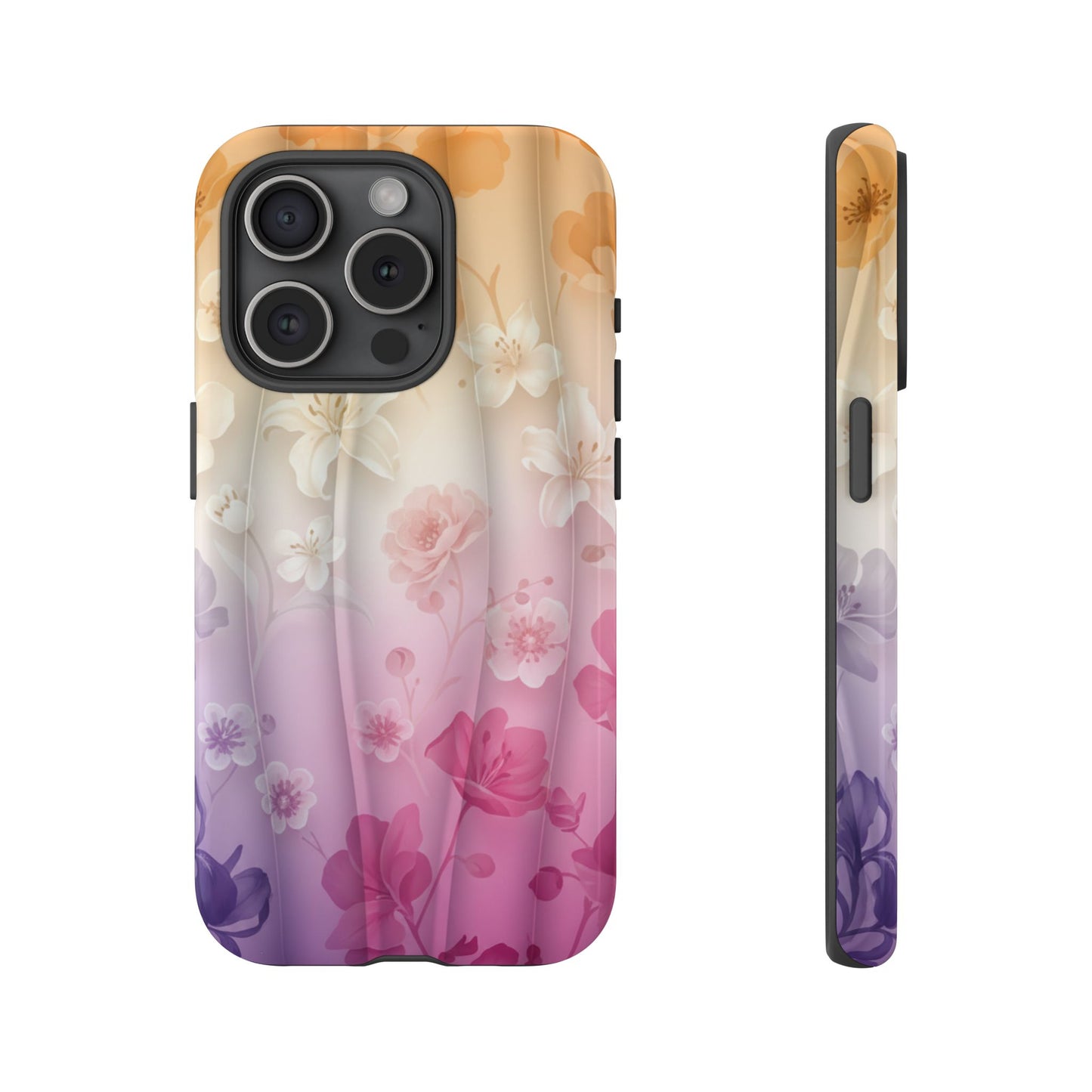 Floral Gradient Phone Case iPhone Tough Cases Phone Cases for iPhone 14\15\16\17 – Dual Layer, Matte/Glossy Finish, Wireless Charging Compatible - Pastel Ombre Flowers Protective Cover