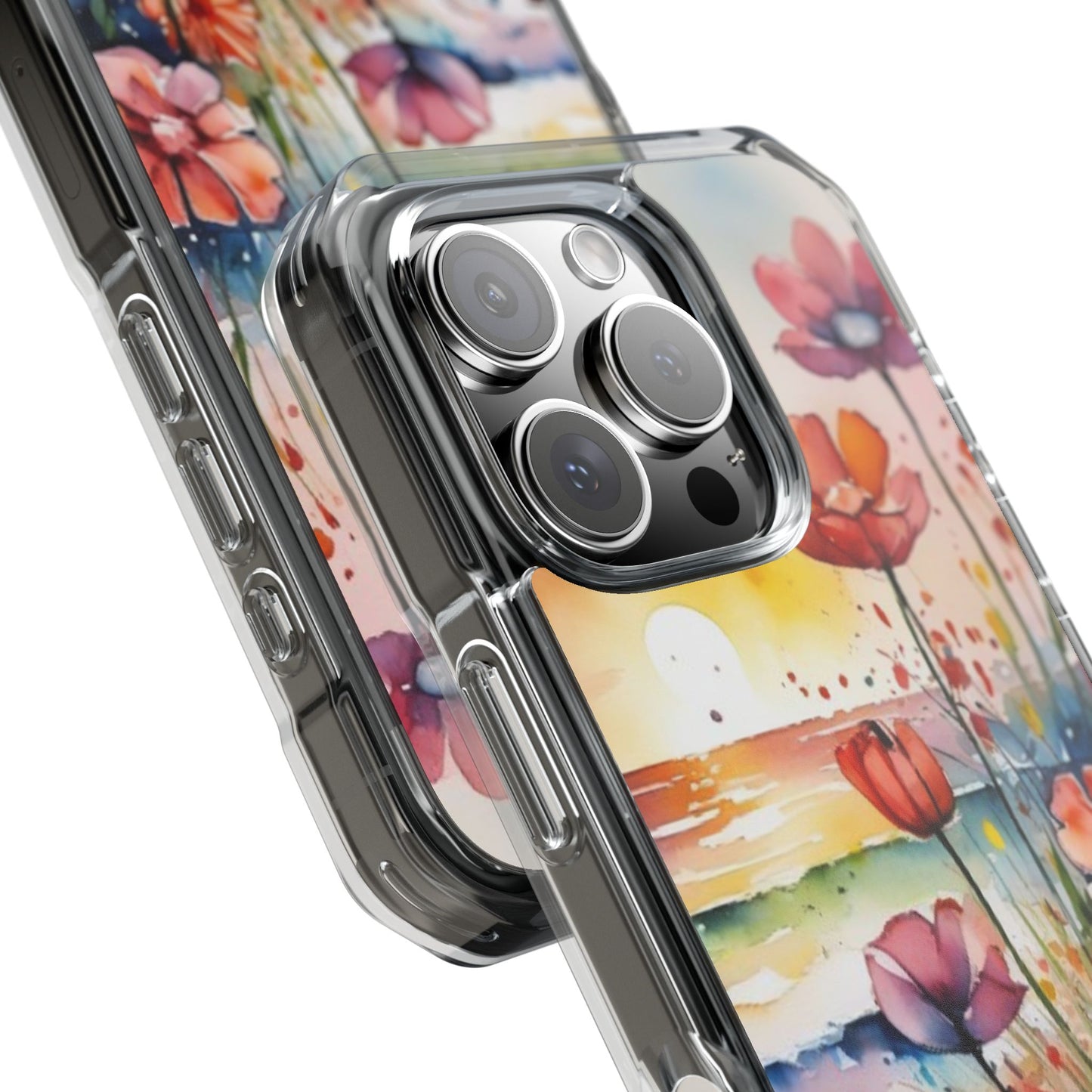 Floral Magnetic Phone Case for iPhone 14\15\16- Clear Impact Protection, Beach case, iphone 16 pro max, iPhone case