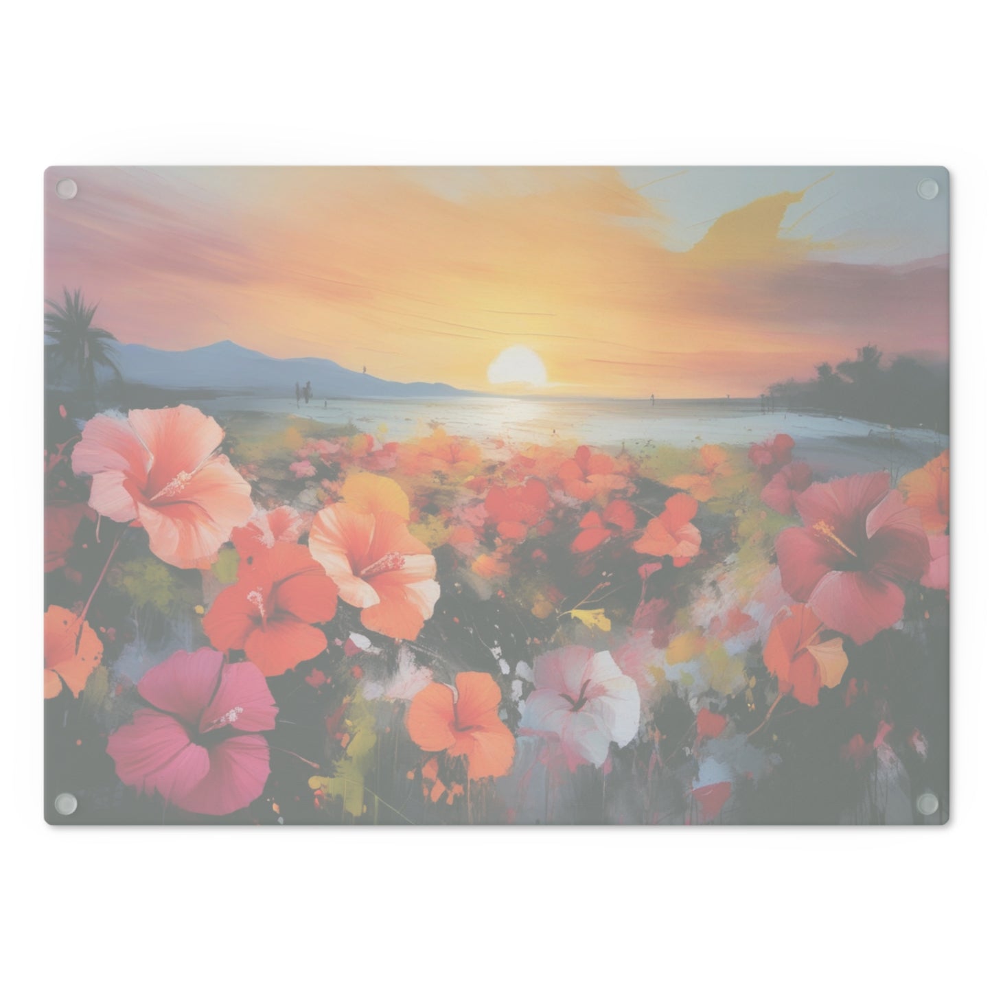 Tempered Glass Cutting Board – Hygienic, Scratch-Resistant, Dishwasher-Safe | Modern Kitchen Essential, Vibrant Floral Sunset Cutting Board - Artistic Kitchen Decor
