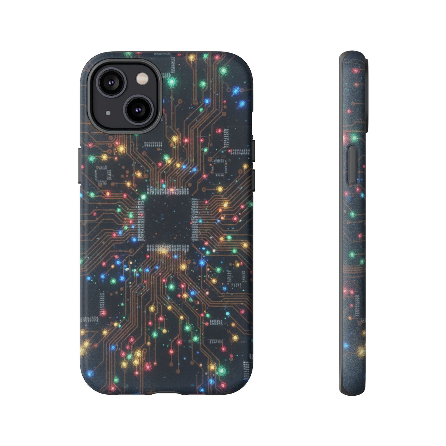 iPhone Tough Cases Phone Cases for iPhone 14\15\16\17 – Dual Layer, Matte/Glossy Finish, Wireless Charging Compatible, Circuit Board Phone Case – Colorful Microchip Tech Design, Durable Tough Case