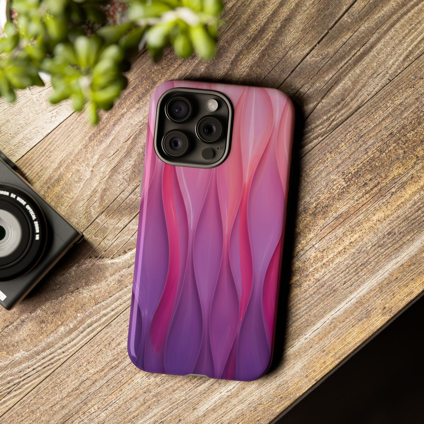 Pink Purple Wave Tough Phone Case. iPhone Tough Cases Phone Cases for iPhone 14\15\16\17 – Dual Layer, Matte/Glossy Finish, Wireless Charging Compatible — Abstract Gradient Protective Cover