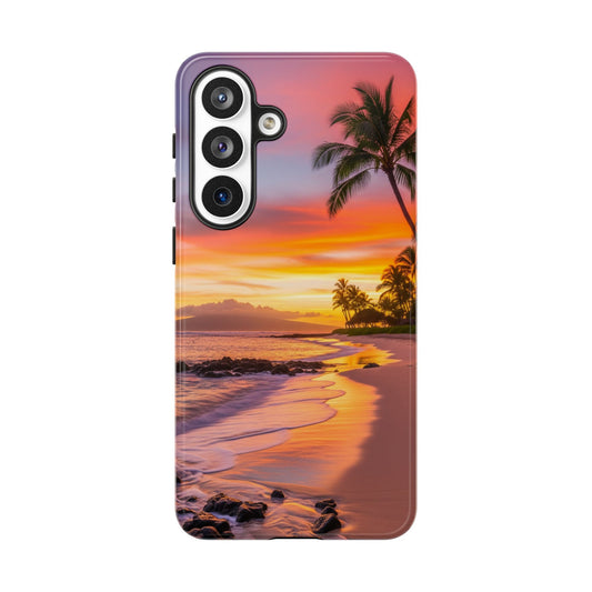 Tough Cases Phone Cases for Samsung Galaxy S26/S25/S24/S23/S22 – Dual Layer, Matte/Glossy Finish, Wireless Charging CompatibleTropical Sunset Phone Case — Sunset Beach Palm Tree Tough Case