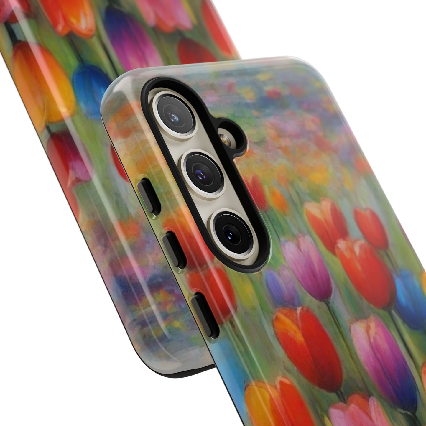 Tough Case Phone Case for Samsung Galaxy S25/S24– Dual Layer, Matte/Glossy Finish, Wireless Charging Compatible, Colorful Tulip Phone Case