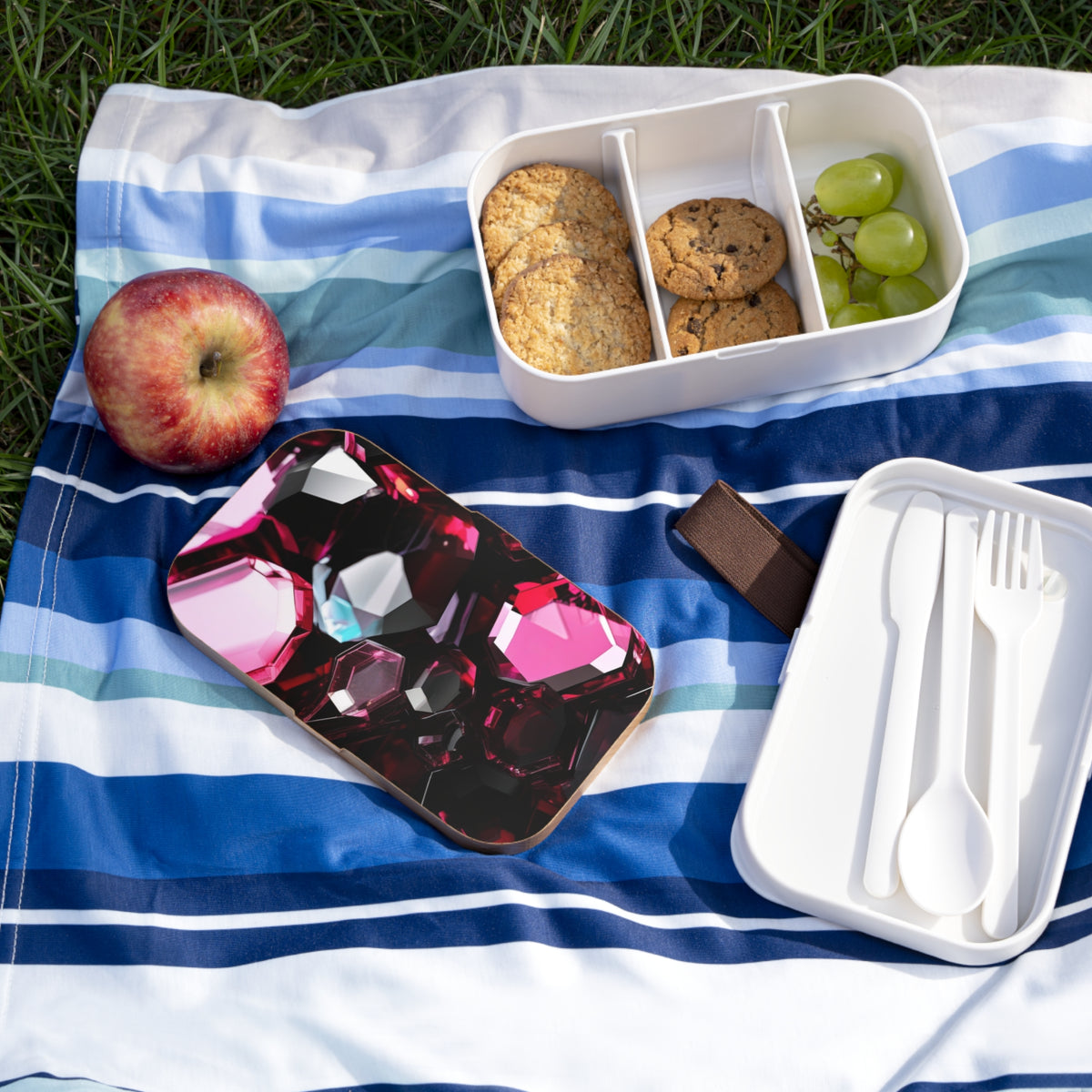 Stylish Bento Box Lunchbox – Portable, Designer Food Container with Wooden Lid & Two Moveable Compartments for Work, School & Picnics