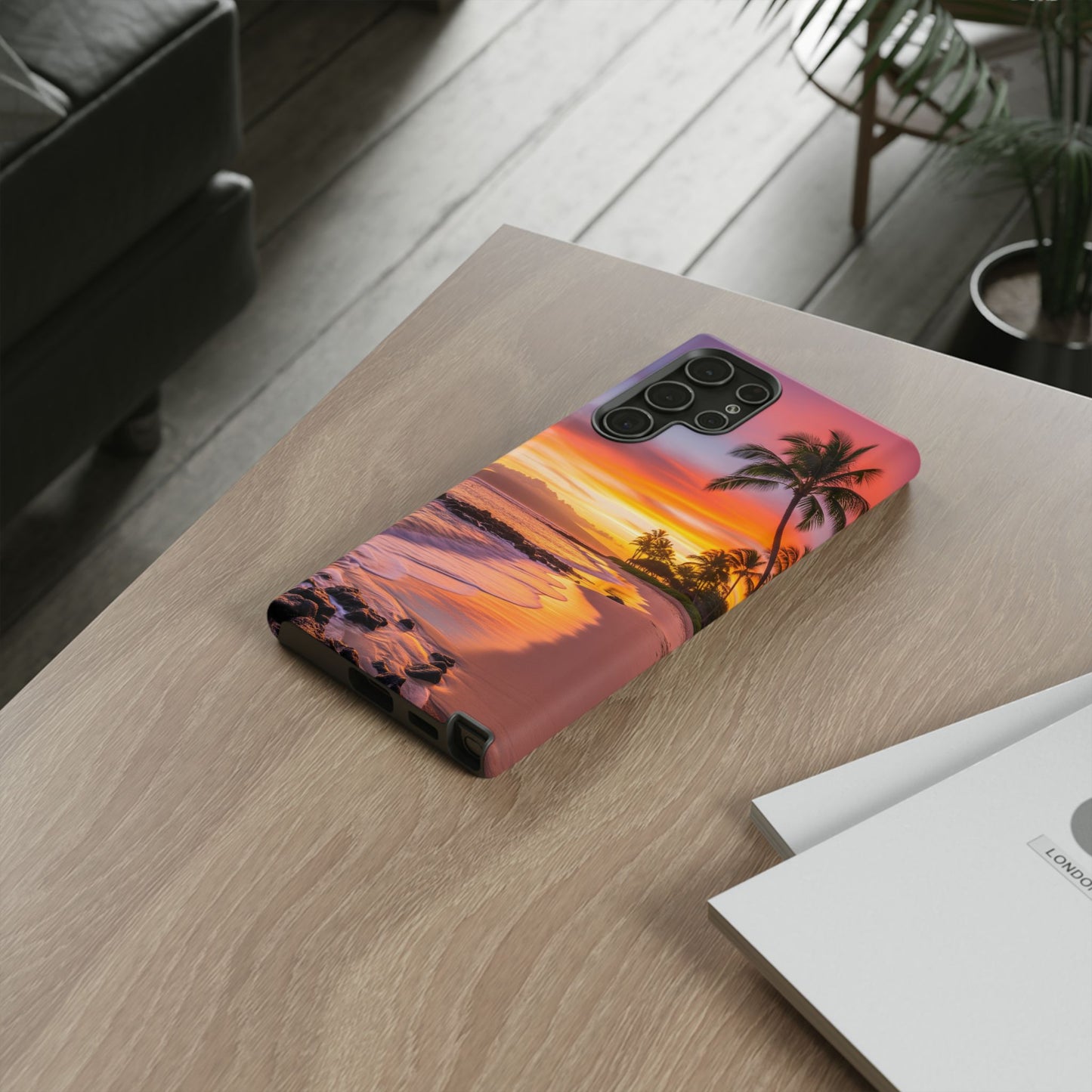 Tough Cases Phone Cases for Samsung Galaxy S26/S25/S24/S23/S22 – Dual Layer, Matte/Glossy Finish, Wireless Charging CompatibleTropical Sunset Phone Case — Sunset Beach Palm Tree Tough Case