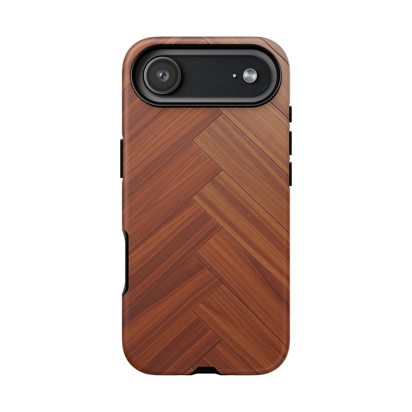 iPhone Tough Cases Phone Cases for iPhone 14\15\16\17 – Dual Layer, Matte/Glossy Finish, Wireless Charging Compatible. Plastic Woodgrain Herringbone Design Phone Case
