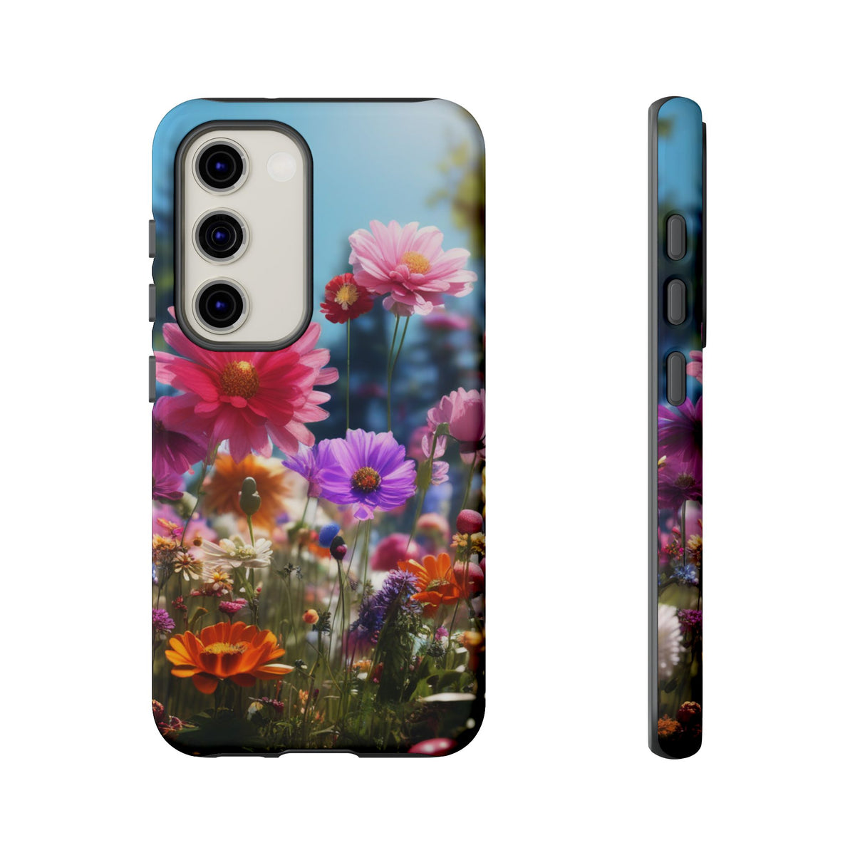 Tough Cases Phone Cases for Samsung Galaxy S25/S24/S23 – Dual Layer, Matte/Glossy Finish, Wireless Charging Compatible, Floral Meadow Tough Phone Case – Colorful Wildflower Protective Cover