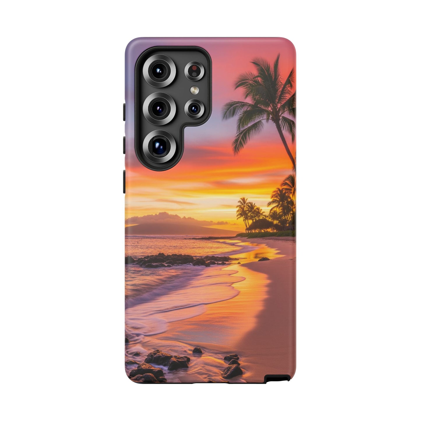 Tough Cases Phone Cases for Samsung Galaxy S26/S25/S24/S23/S22 – Dual Layer, Matte/Glossy Finish, Wireless Charging CompatibleTropical Sunset Phone Case — Sunset Beach Palm Tree Tough Case