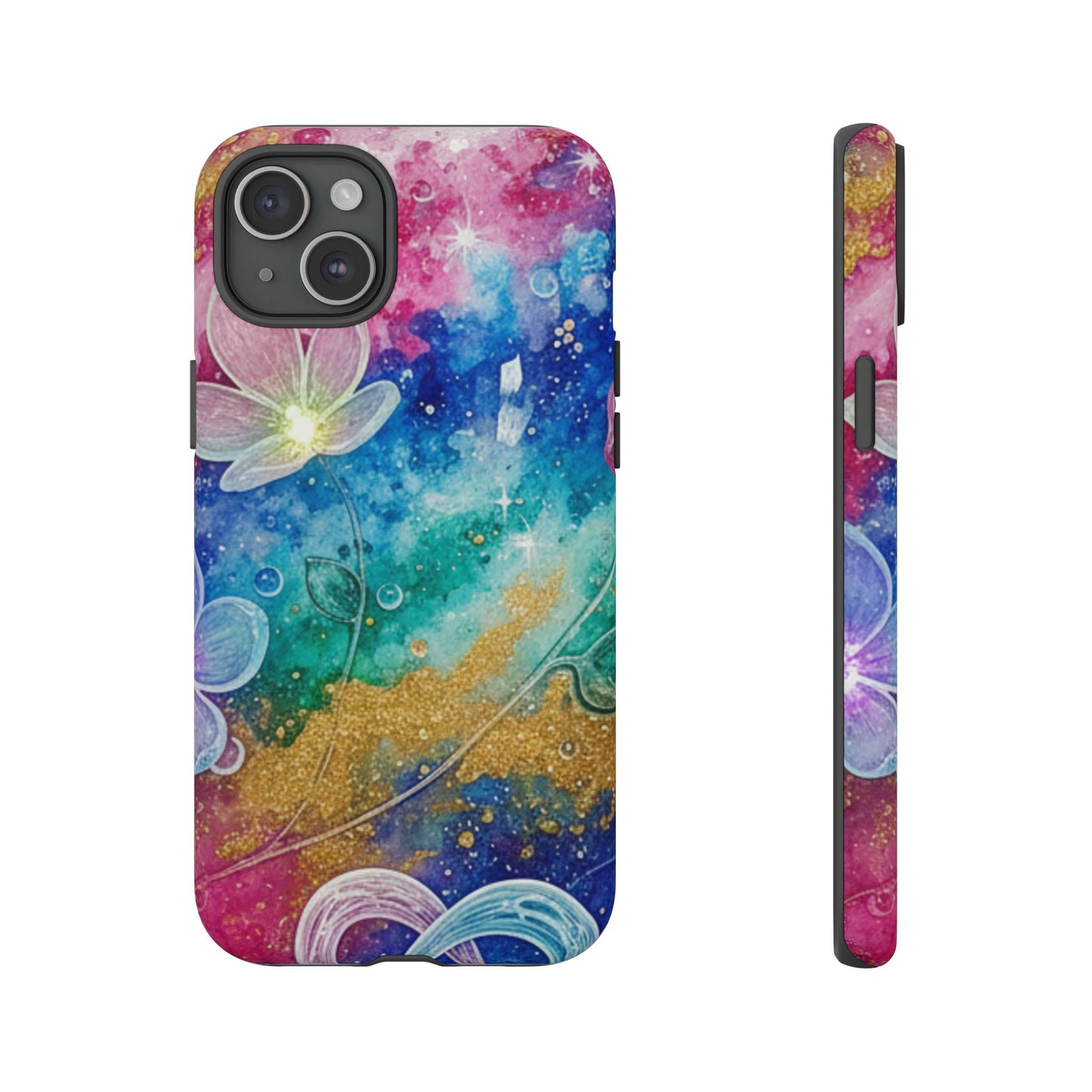 iPhone Tough Cases, iPhone 17 phone case, Phone Cases for iPhone 14\15\16\17 – Dual Layer, Matte/Glossy Finish, Wireless Charging Compatible, Galaxy Floral Tough Phone Case — Colorful Bubbles Design