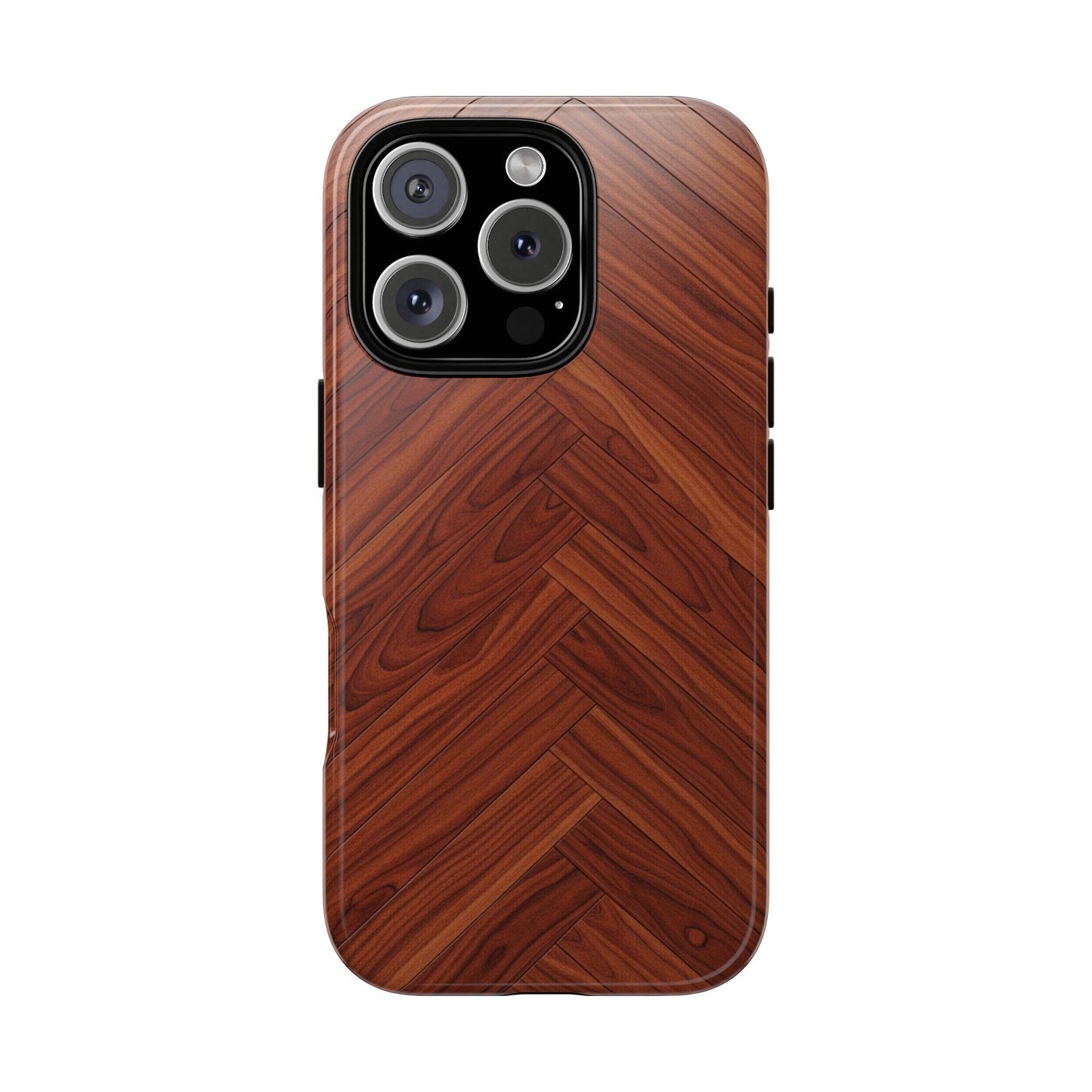 iPhone Tough Cases Phone Cases for iPhone 14\15\16\17 – Dual Layer, Matte/Glossy Finish, Wireless Charging Compatible. Tough Phone Case — Plastic Herringbone Walnut Protective Cover