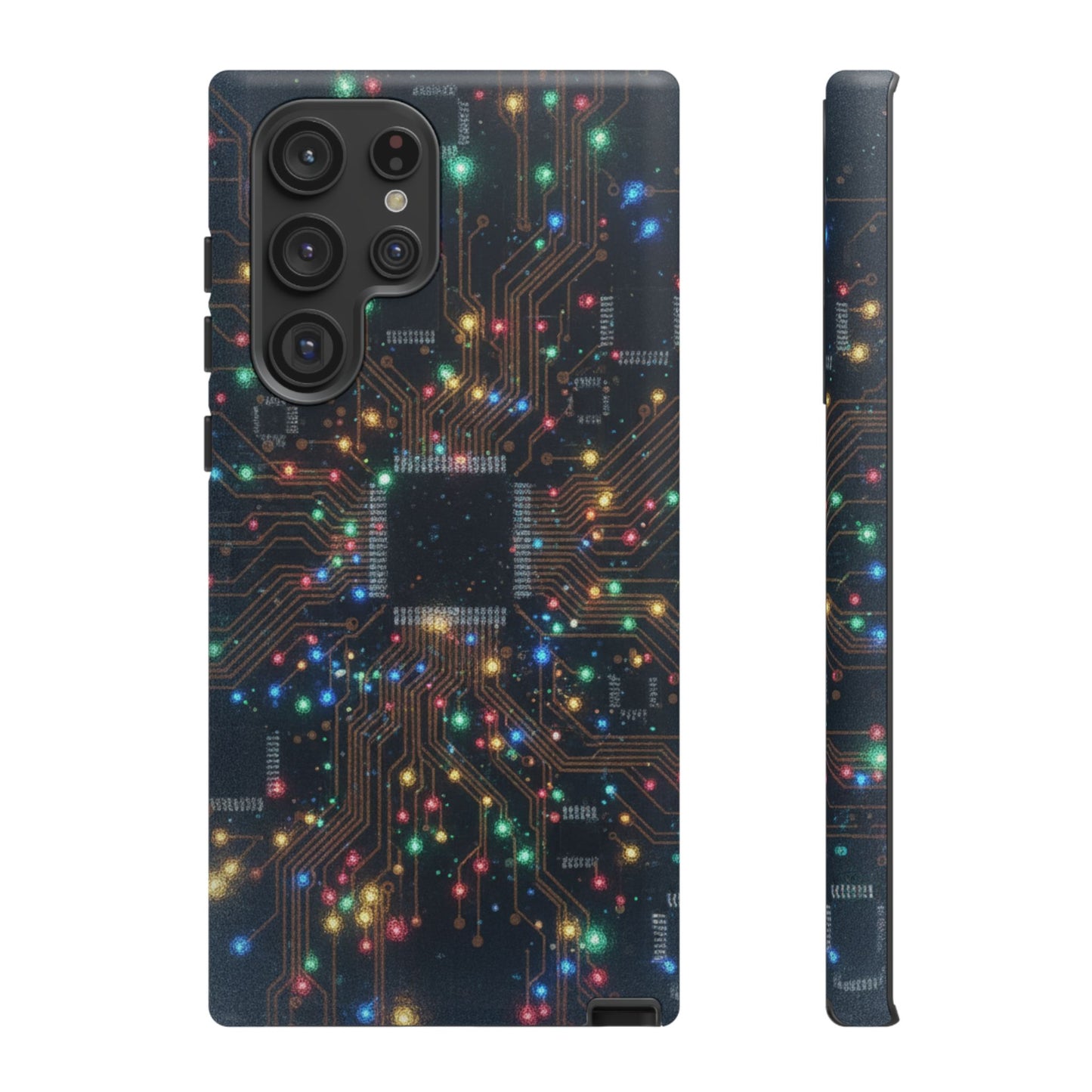 Tough Cases Phone Cases for Samsung Galaxy S25/S24/S23/S22 – Dual Layer, Matte/Glossy Finish, Wireless Charging Compatible, Circuit Board Glow Phone Case — Techy Microchip LED Design
