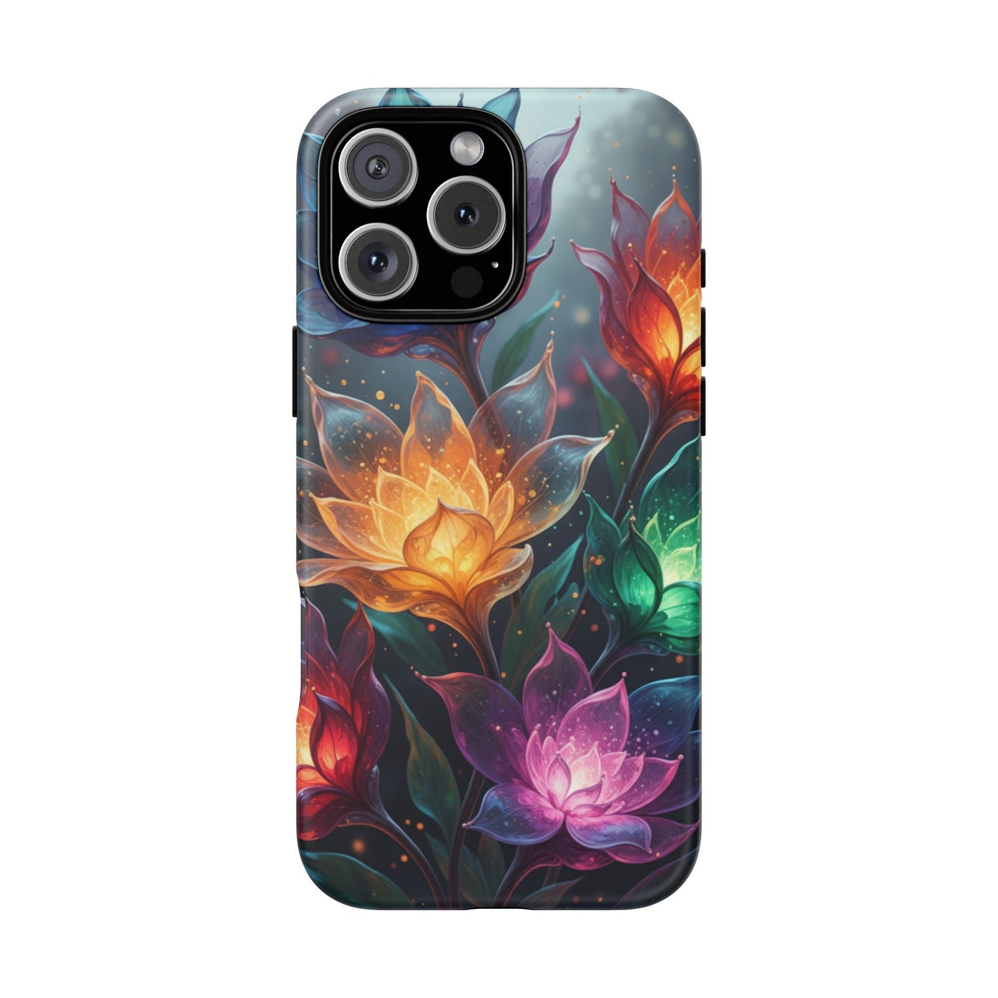 iPhone Tough Cases Phone Cases for iPhone 14\15\16\17 – Dual Layer, Matte/Glossy Finish, Wireless Charging CompatibleFloral Lotus Tough Phone Case - Colorful Glowing Flowers Protective Cover