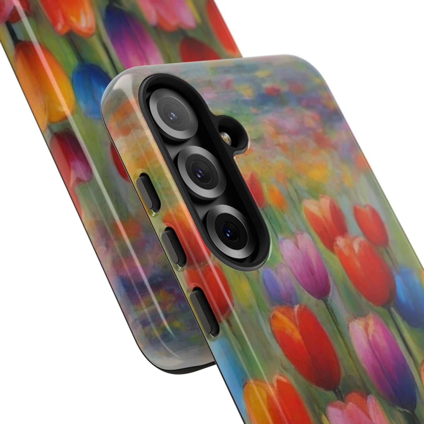 Tough Case Phone Case for Samsung Galaxy S25/S24– Dual Layer, Matte/Glossy Finish, Wireless Charging Compatible, Colorful Tulip Phone Case