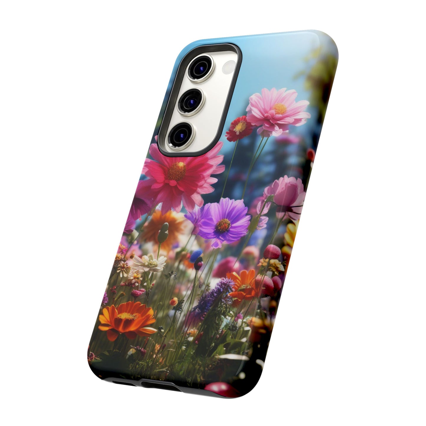 Tough Cases Phone Cases for Samsung Galaxy S25/S24/S23 – Dual Layer, Matte/Glossy Finish, Wireless Charging Compatible, Floral Meadow Tough Phone Case – Colorful Wildflower Protective Cover