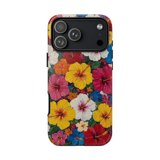 iPhone Tough Cases Phone Cases for iPhone 14\15\16\17 – Dual Layer, Matte/Glossy Finish, Wireless Charging CompatibleFloral Hibiscus Tough Phone Case — Bright Tropical Protection