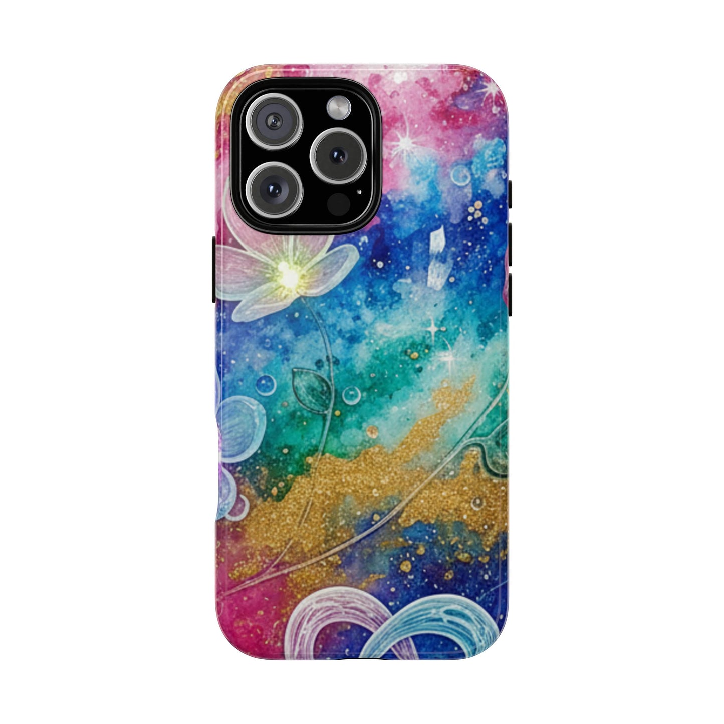 iPhone Tough Cases, iPhone 17 phone case, Phone Cases for iPhone 14\15\16\17 – Dual Layer, Matte/Glossy Finish, Wireless Charging Compatible, Galaxy Floral Tough Phone Case — Colorful Bubbles Design