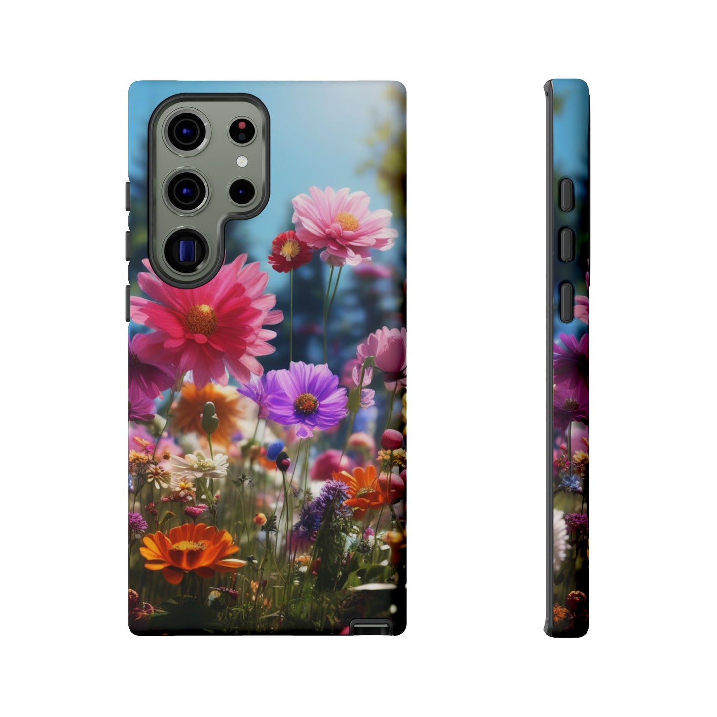 Tough Cases Phone Cases for Samsung Galaxy S25/S24/S23 – Dual Layer, Matte/Glossy Finish, Wireless Charging Compatible, Floral Meadow Tough Phone Case – Colorful Wildflower Protective Cover