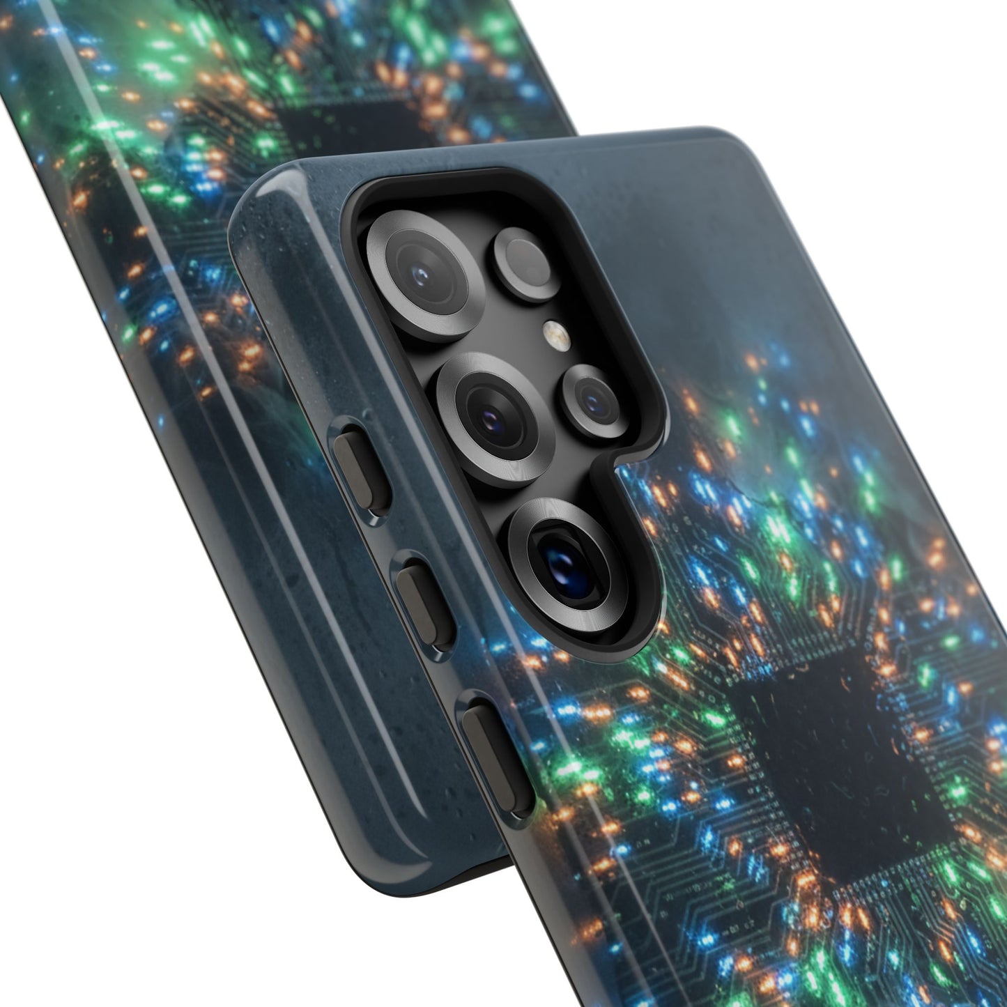 Tough Cases for Samsung Galaxy S25/S24/S23/S22 – Dual Layer, Matte/Glossy Finish, Wireless Charging CompatibleGalaxy, Circuit Phone Case — Colorful Microchip Glow Protective Tough Case