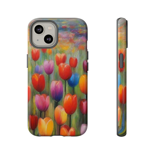 iPhone Tough Case Phone Case for iPhone 14\15\16 – Dual Layer, Matte/Glossy Finish, Wireless Charging Compatible, Colorful Tulip Phone Case