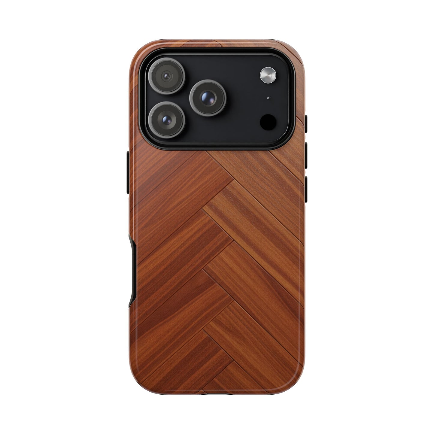 iPhone Tough Cases Phone Cases for iPhone 14\15\16\17 – Dual Layer, Matte/Glossy Finish, Wireless Charging Compatible. Plastic Woodgrain Herringbone Design Phone Case