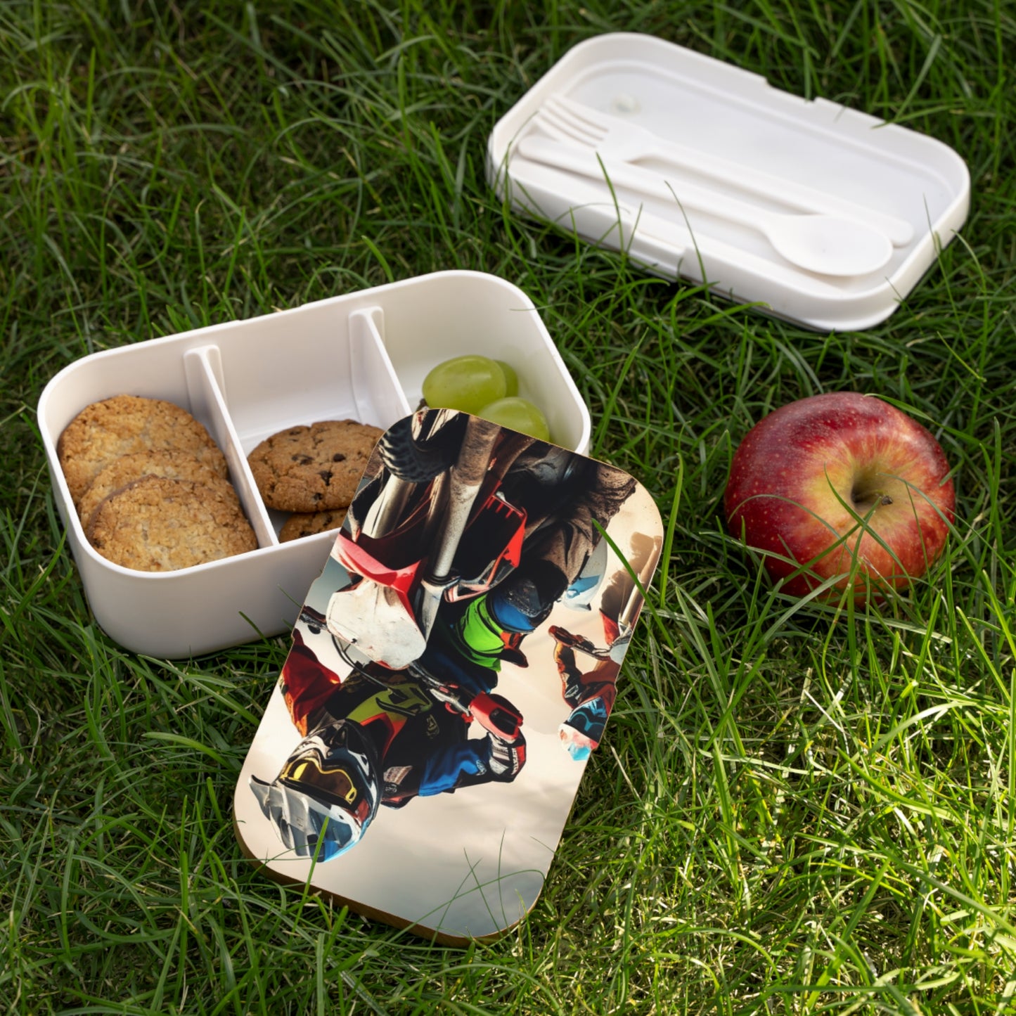Stylish Bento Box Lunchbox – Portable, Designer Food Container with Wooden Lid & Two Moveable Compartments for Work, School & Picnics, Bento Lunch Box - Perfect for Adventurers & Riders