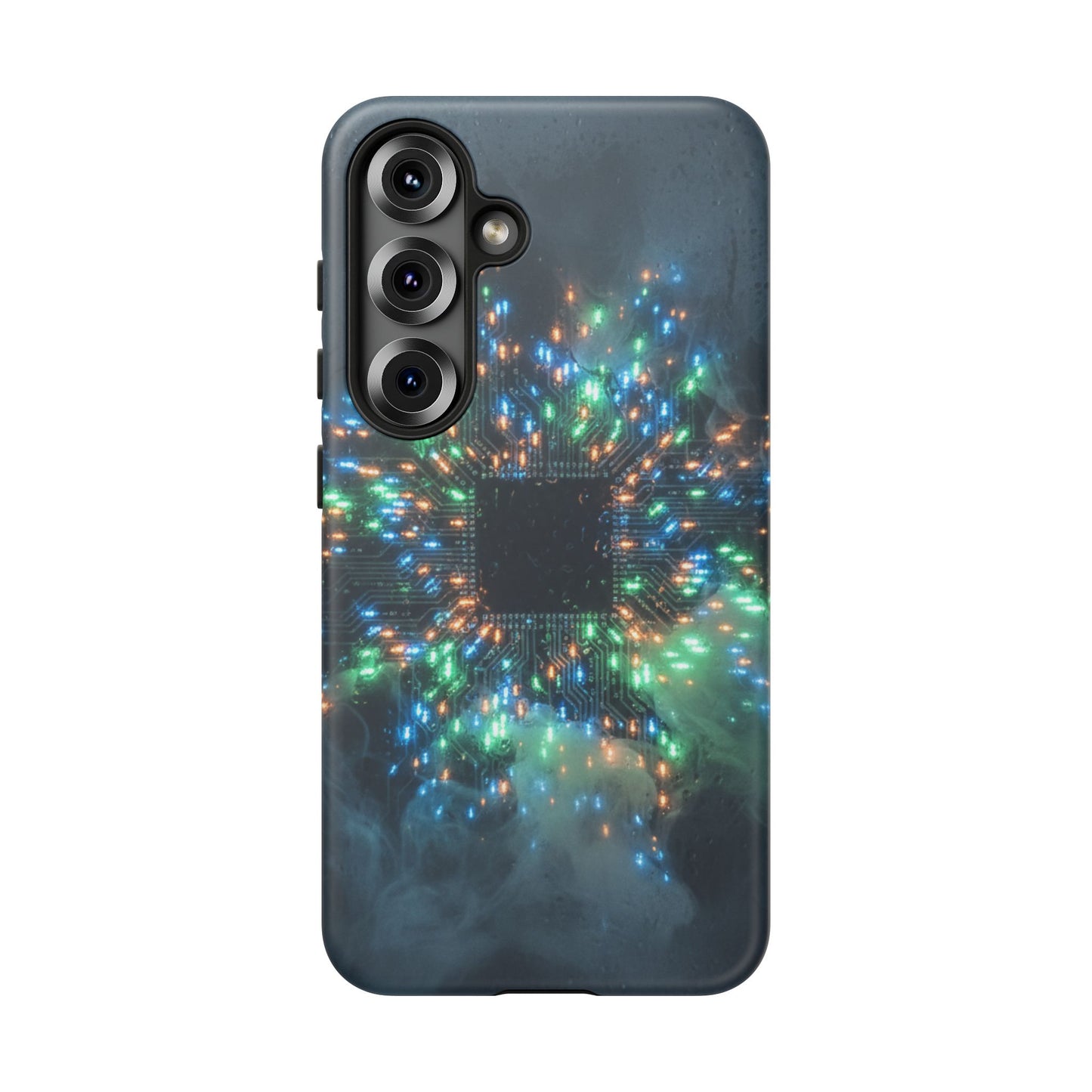 Tough Cases for Samsung Galaxy S25/S24/S23/S22 – Dual Layer, Matte/Glossy Finish, Wireless Charging CompatibleGalaxy, Circuit Phone Case — Colorful Microchip Glow Protective Tough Case
