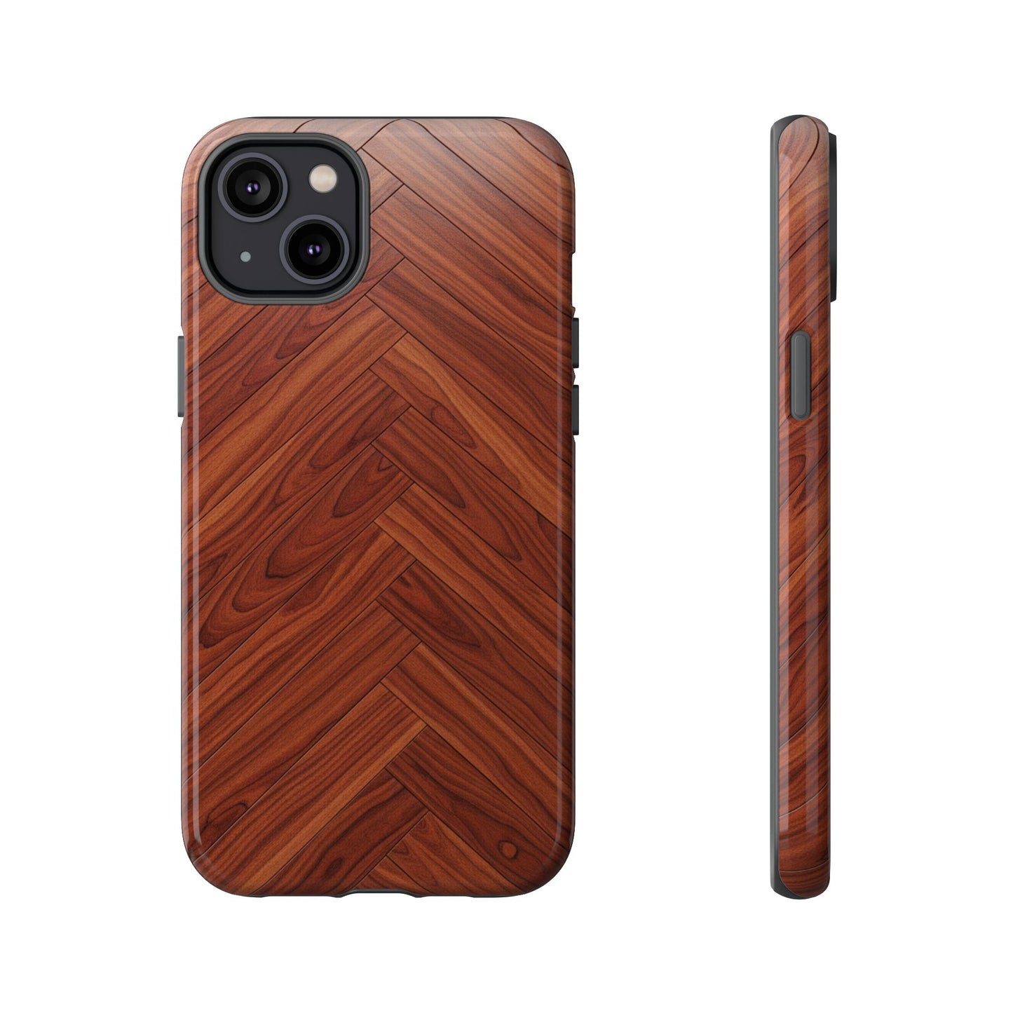 iPhone Tough Cases Phone Cases for iPhone 14\15\16\17 – Dual Layer, Matte/Glossy Finish, Wireless Charging Compatible. Tough Phone Case — Plastic Herringbone Walnut Protective Cover