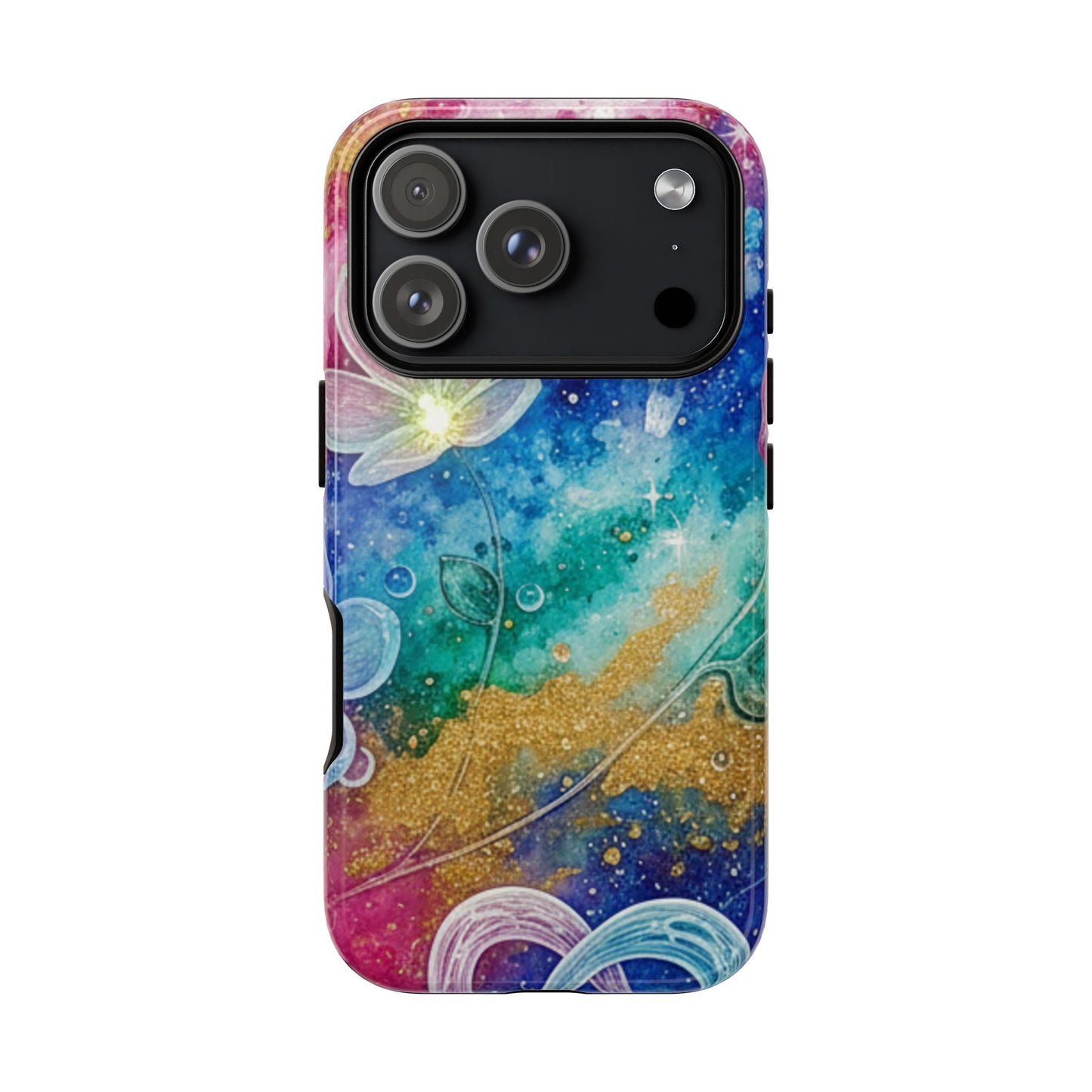 iPhone Tough Cases, iPhone 17 phone case, Phone Cases for iPhone 14\15\16\17 – Dual Layer, Matte/Glossy Finish, Wireless Charging Compatible, Galaxy Floral Tough Phone Case — Colorful Bubbles Design