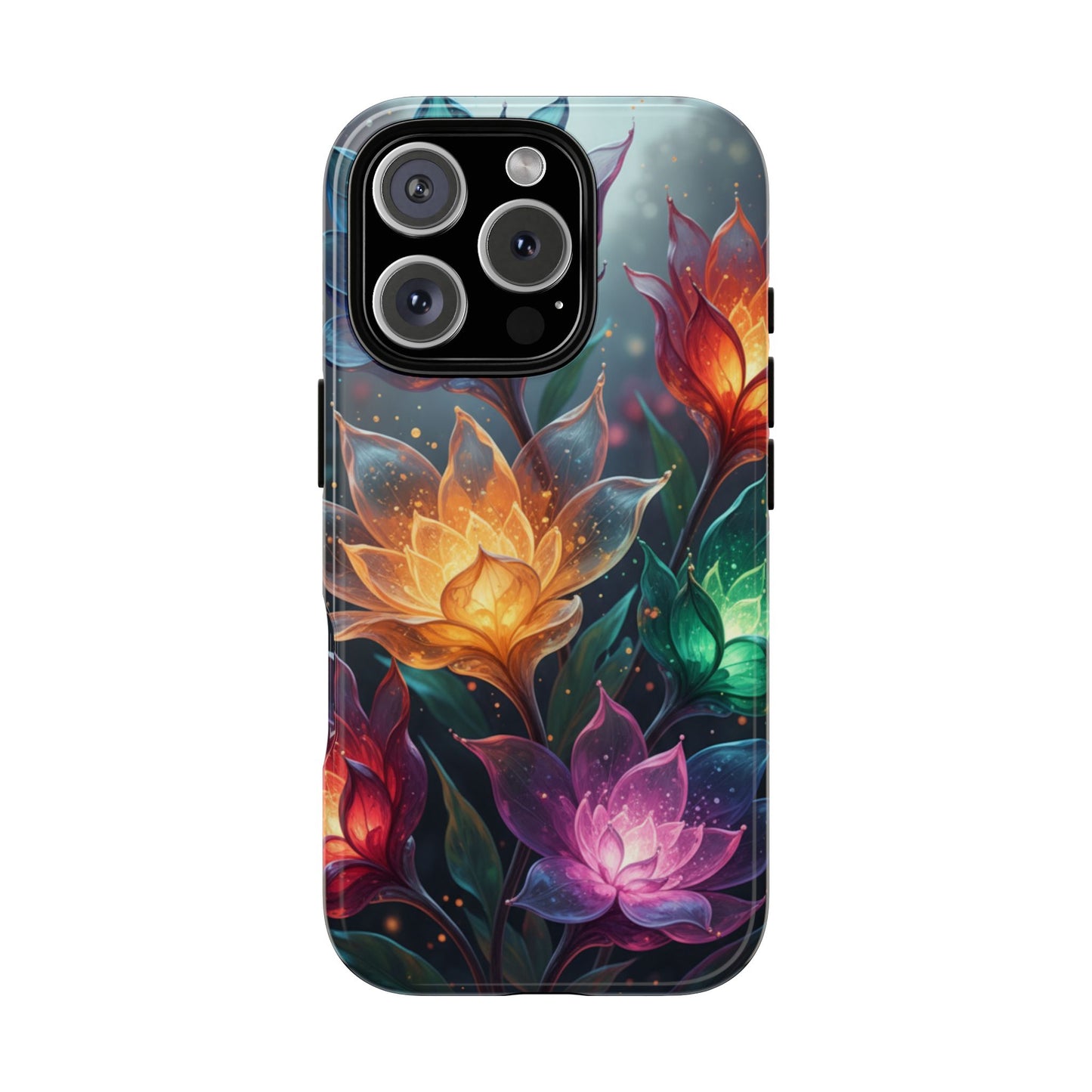 iPhone Tough Cases Phone Cases for iPhone 14\15\16\17 – Dual Layer, Matte/Glossy Finish, Wireless Charging CompatibleFloral Lotus Tough Phone Case - Colorful Glowing Flowers Protective Cover