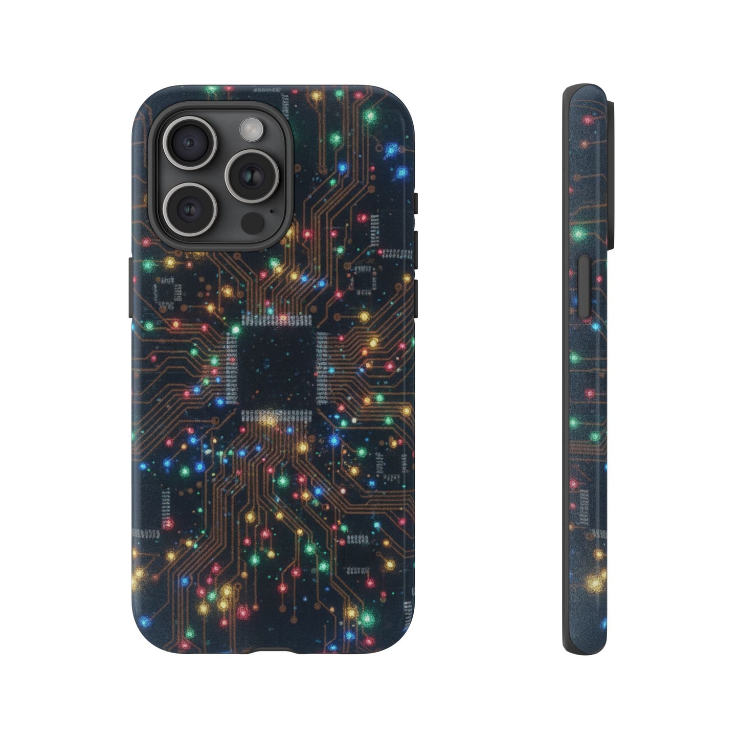 iPhone Tough Cases Phone Cases for iPhone 14\15\16\17 – Dual Layer, Matte/Glossy Finish, Wireless Charging Compatible, Circuit Board Phone Case – Colorful Microchip Tech Design, Durable Tough Case