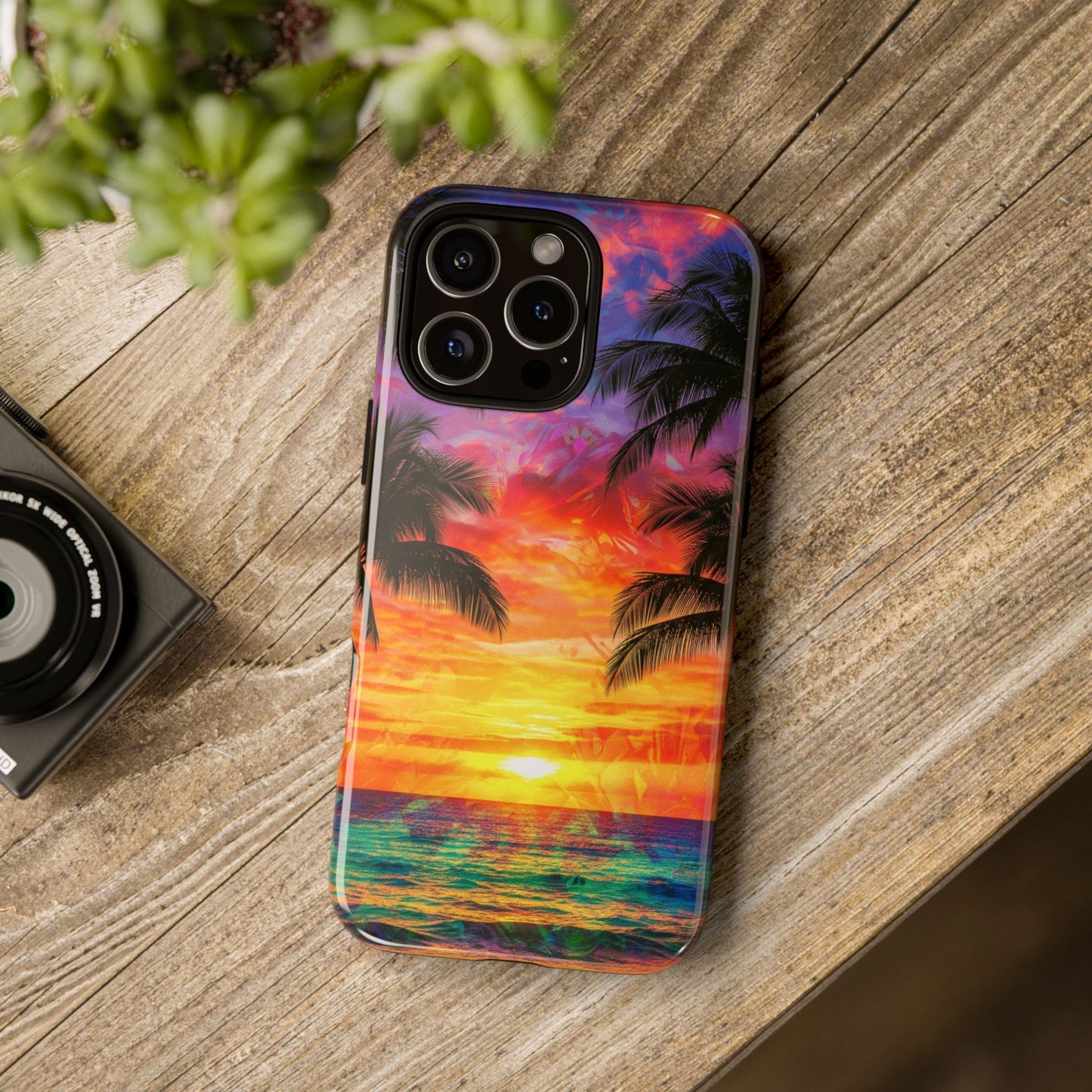 iPhone Tough Cases Phone Cases for iPhone 14\15\16\17. Tropical Sunset Phone Case — Palm Tree Beach Protective Cover