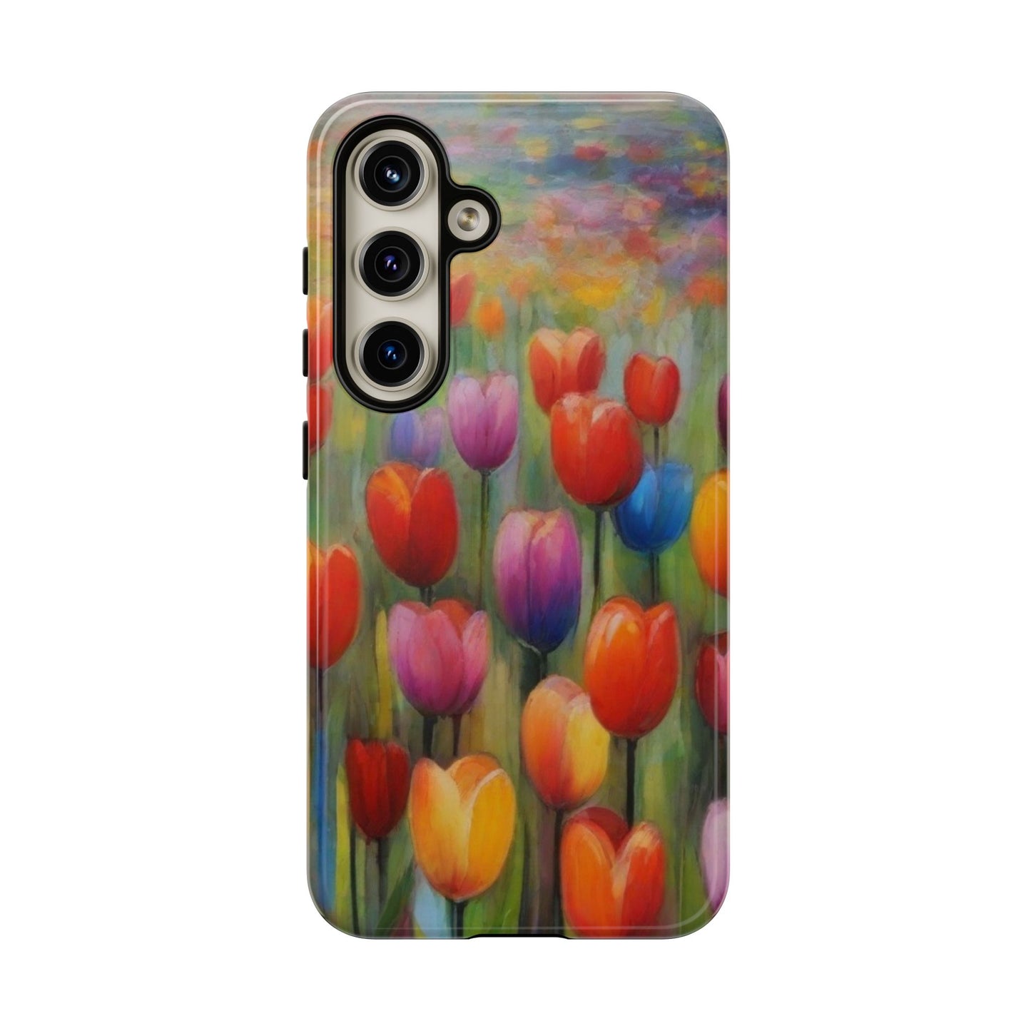 Tough Case Phone Case for Samsung Galaxy S25/S24– Dual Layer, Matte/Glossy Finish, Wireless Charging Compatible, Colorful Tulip Phone Case