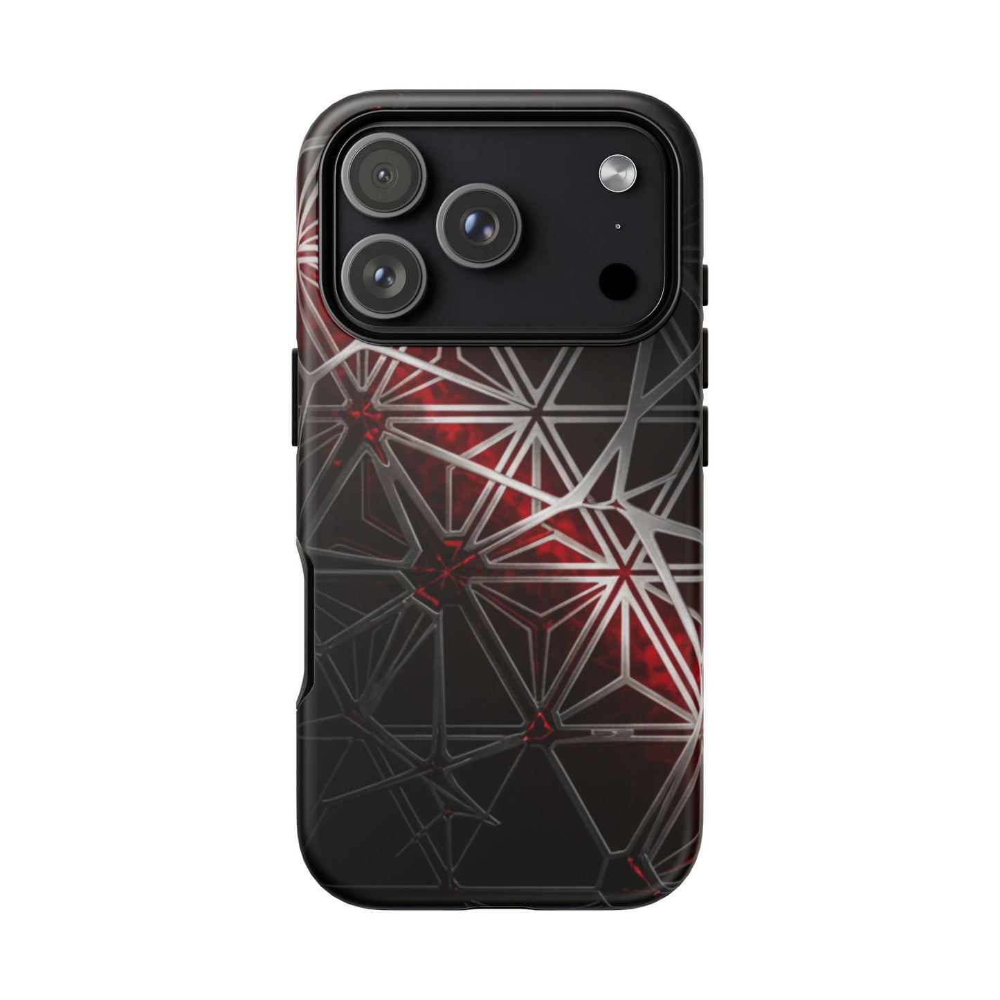 iPhone Tough Cases Phone Cases for iPhone 14\15\16\17 – Dual Layer, Matte/Glossy Finish, Wireless Charging Compatible. Geometric Tough Phone Case — Red & Black Abstract Protective Cover