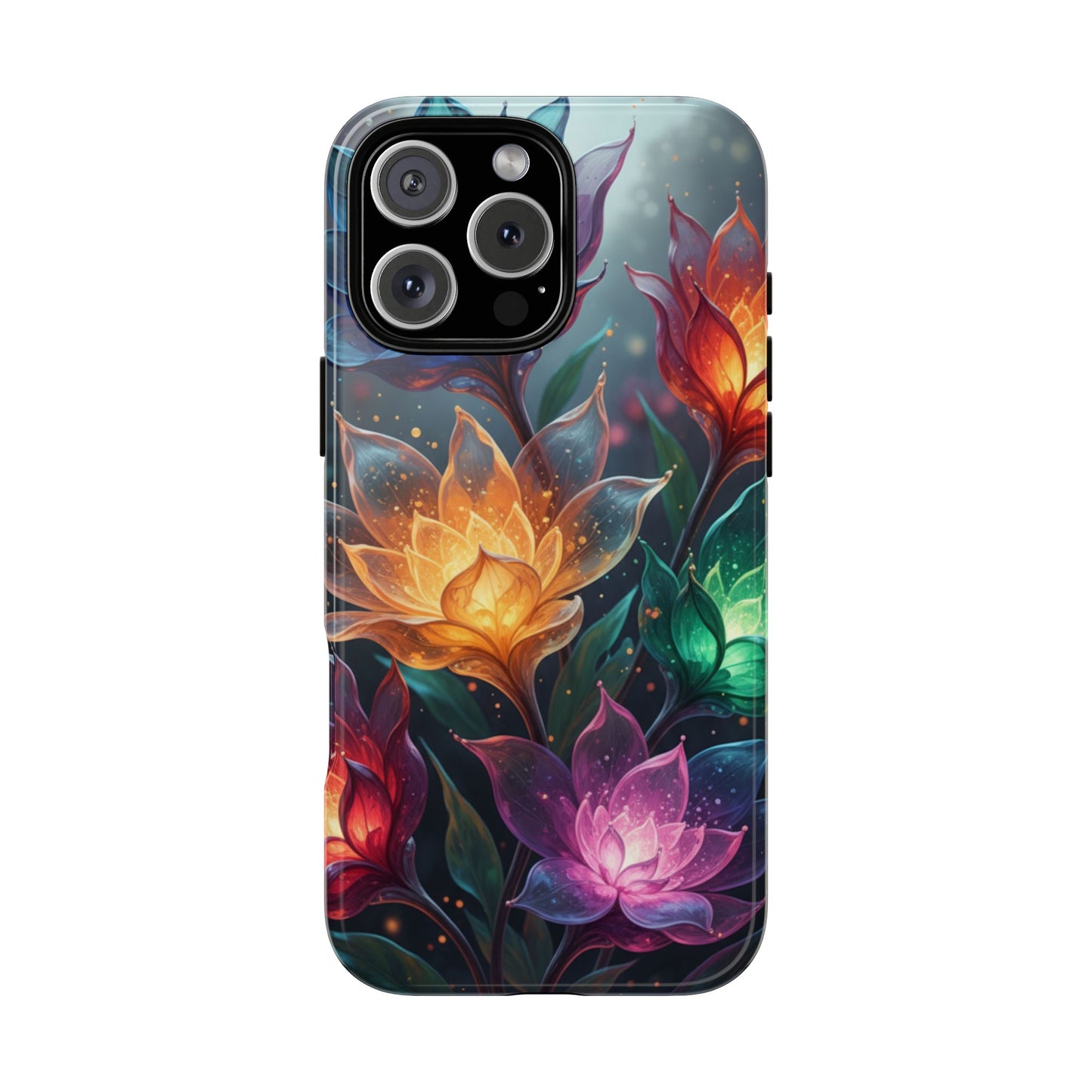 iPhone Tough Cases Phone Cases for iPhone 14\15\16\17 – Dual Layer, Matte/Glossy Finish, Wireless Charging CompatibleFloral Lotus Tough Phone Case - Colorful Glowing Flowers Protective Cover