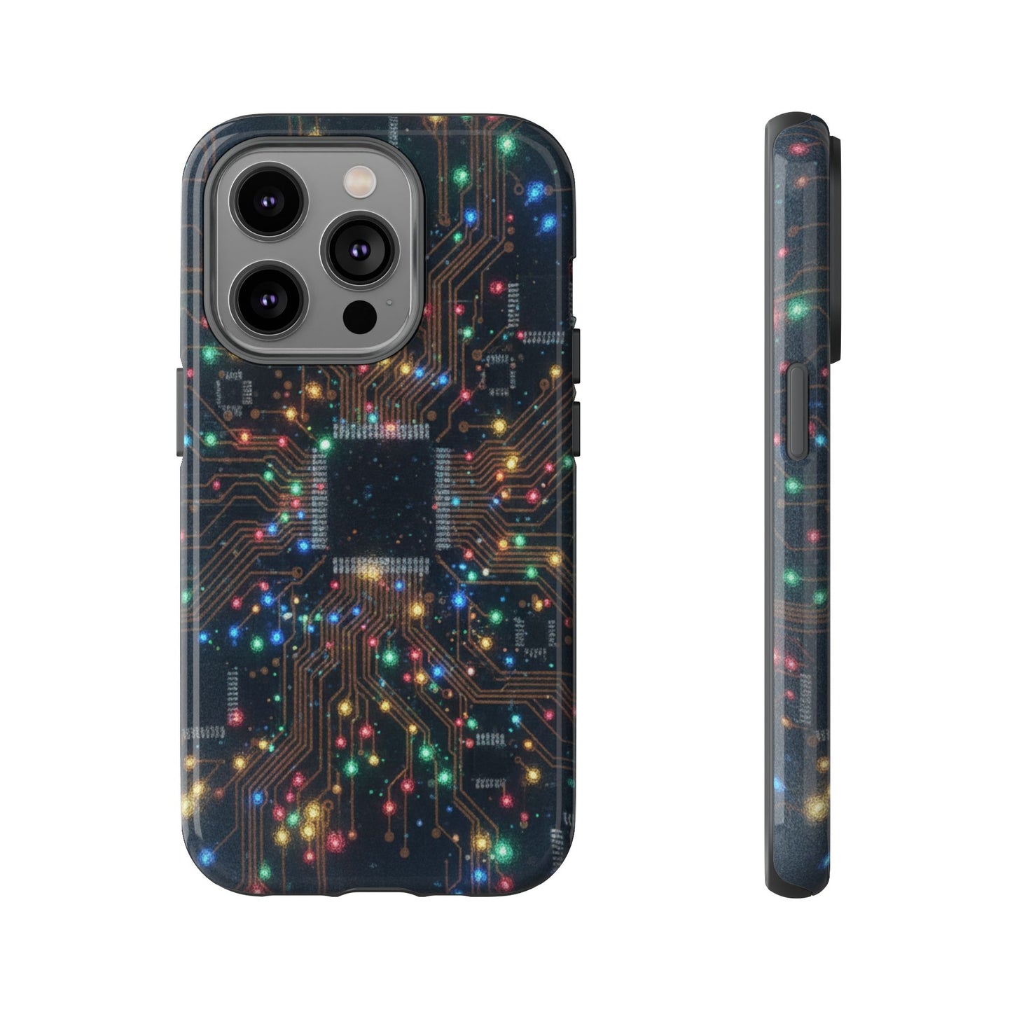 iPhone Tough Cases Phone Cases for iPhone 14\15\16\17 – Dual Layer, Matte/Glossy Finish, Wireless Charging Compatible, Circuit Board Phone Case – Colorful Microchip Tech Design, Durable Tough Case