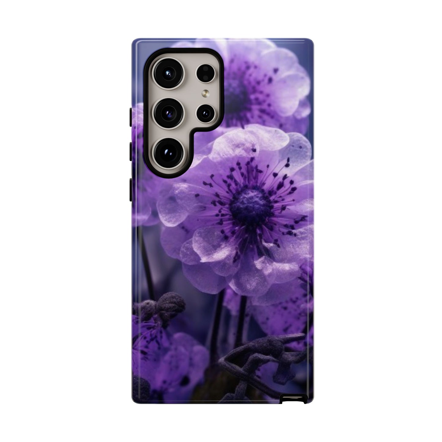 Purple Floral Tough Phone Case for Samsung Galaxy S25/S24/S23, Gifts for Her