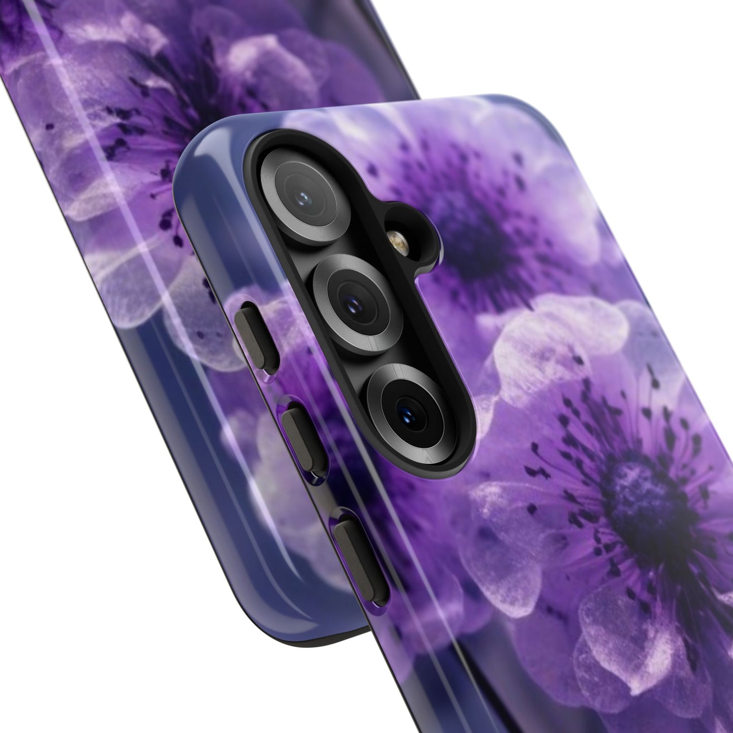 Purple Floral Tough Phone Case for Samsung Galaxy S25/S24/S23, Gifts for Her