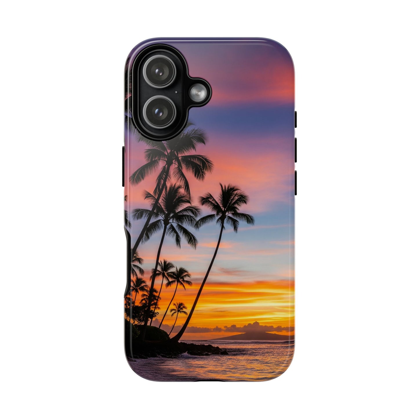 iPhone Tough Cases Phone Cases for iPhone 14\15\16\17 – Dual Layer, Matte/Glossy Finish, Wireless Charging Compatible, Tropical Sunset Phone Case — Palm Tree Beach iPhone Case, iPhone 17 Protective Case