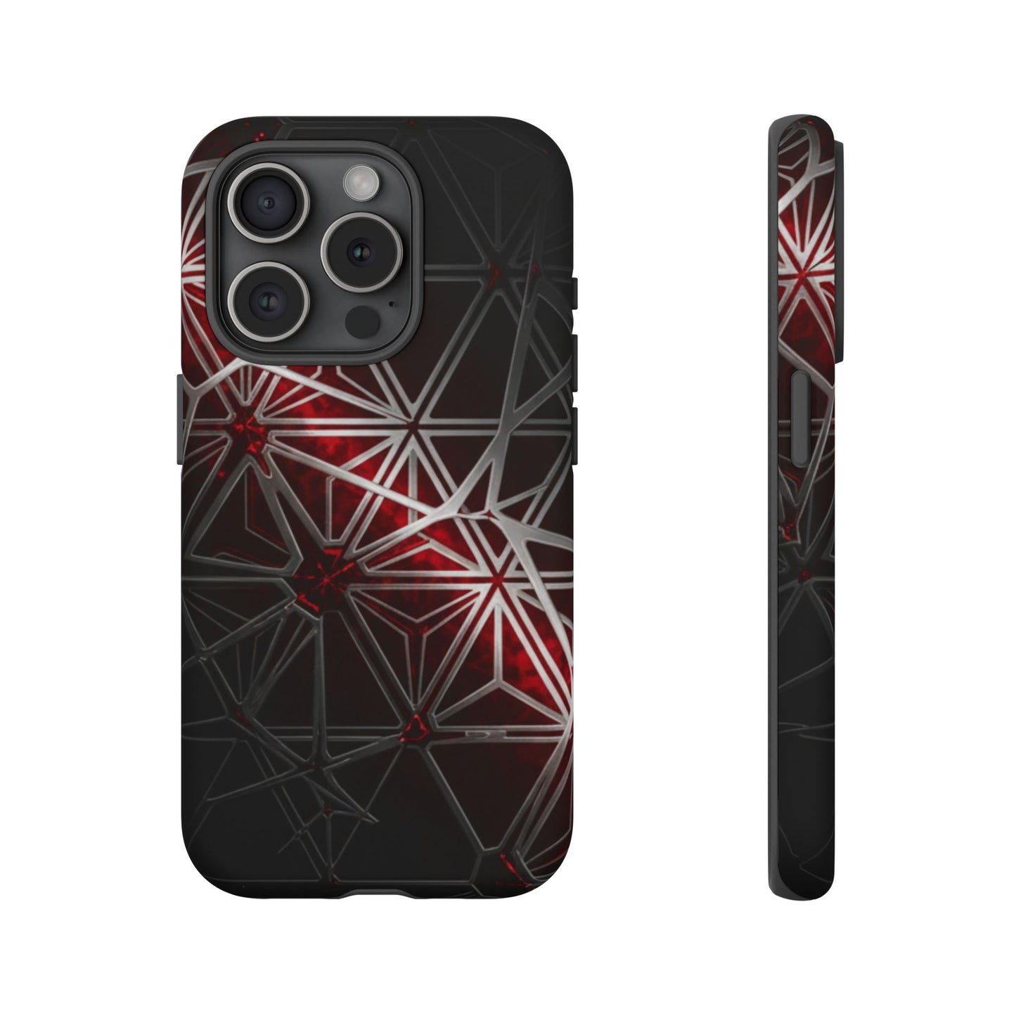 iPhone Tough Cases Phone Cases for iPhone 14\15\16\17 – Dual Layer, Matte/Glossy Finish, Wireless Charging Compatible. Geometric Tough Phone Case — Red & Black Abstract Protective Cover