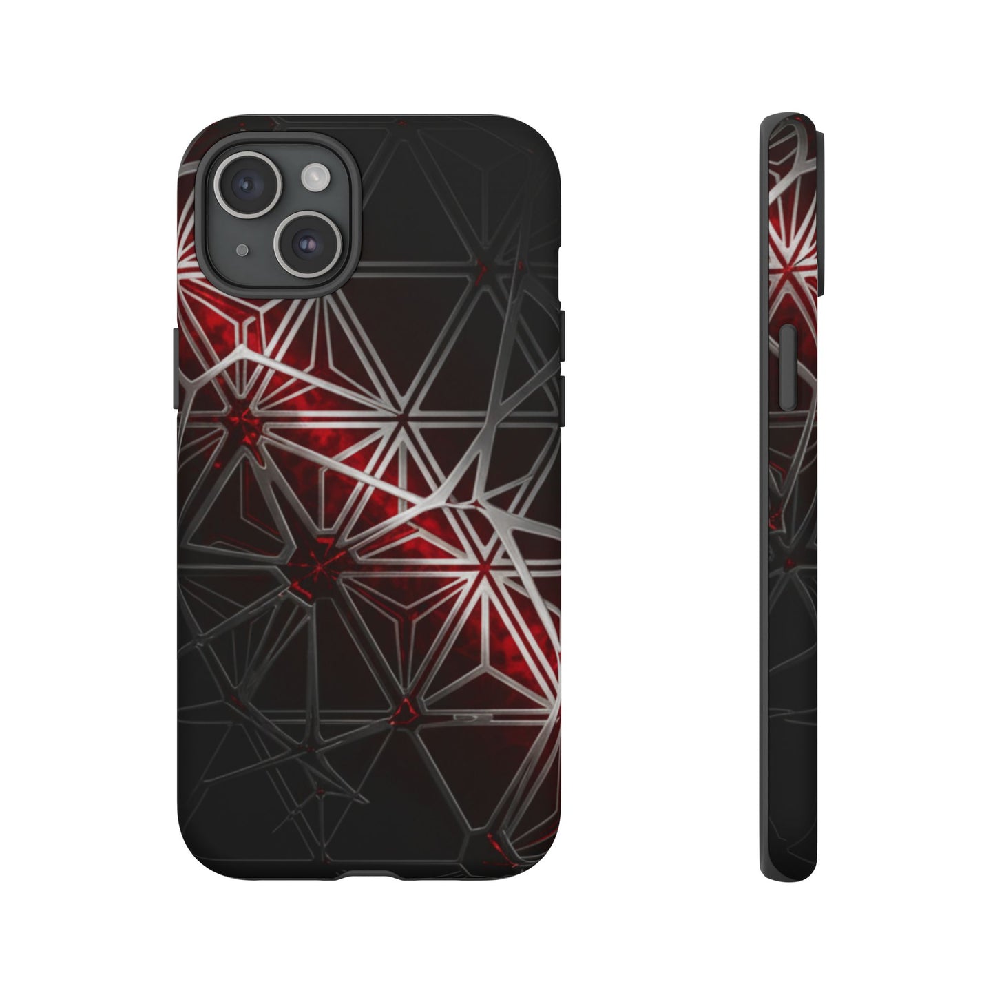 iPhone Tough Cases Phone Cases for iPhone 14\15\16\17 – Dual Layer, Matte/Glossy Finish, Wireless Charging Compatible. Geometric Tough Phone Case — Red & Black Abstract Protective Cover
