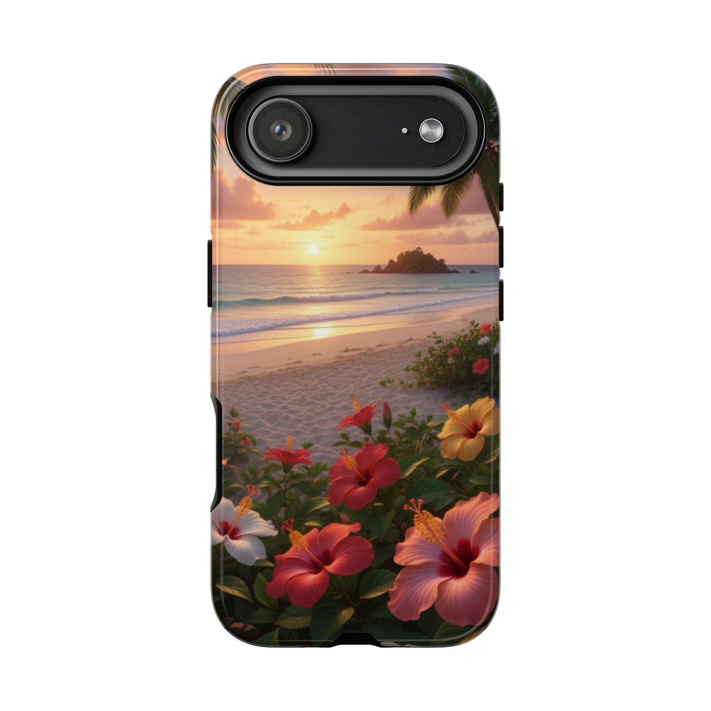 iPhone Tough Cases Phone Cases for iPhone 14\15\16\17 – Dual Layer, Matte/Glossy Finish, Wireless Charging CompatibleTough Cases — Tropical Sunset Hibiscus Phone Case