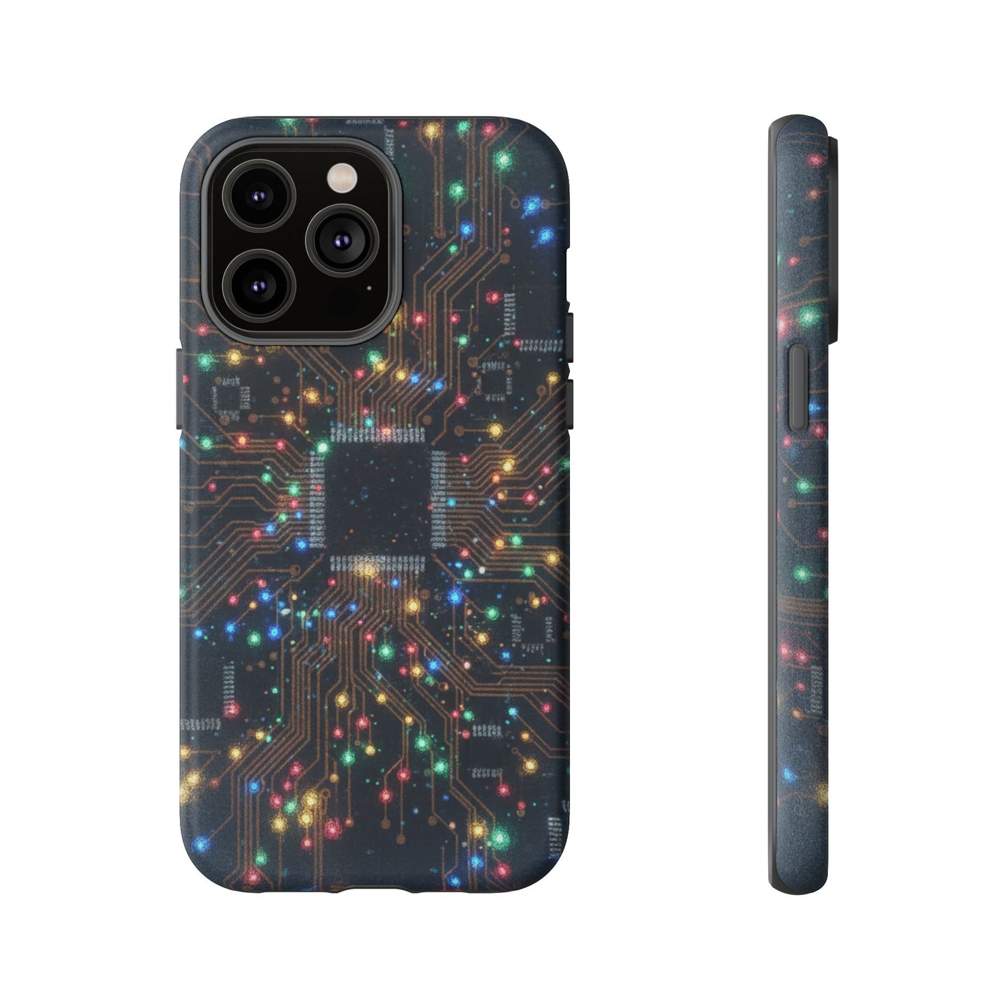 iPhone Tough Cases Phone Cases for iPhone 14\15\16\17 – Dual Layer, Matte/Glossy Finish, Wireless Charging Compatible, Circuit Board Phone Case – Colorful Microchip Tech Design, Durable Tough Case