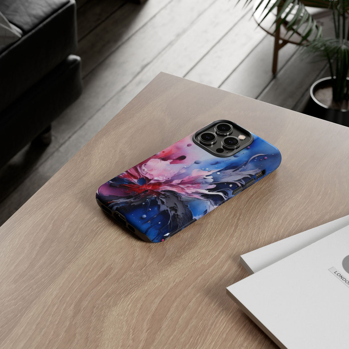 Tough Case — Abstract Pink & Blue Phone Case. iPhone Tough Cases Phone Cases for iPhone 17/16/15/14 – Dual Layer, Matte/Glossy Finish, Wireless Charging Compatible