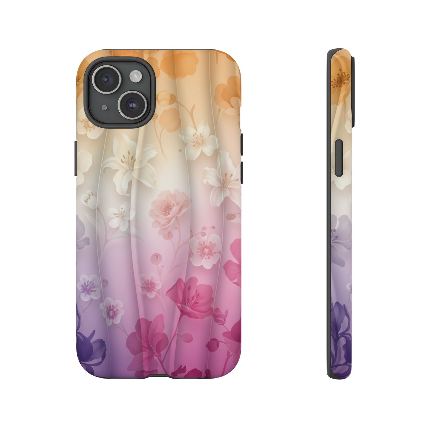 Floral Gradient Phone Case iPhone Tough Cases Phone Cases for iPhone 14\15\16\17 – Dual Layer, Matte/Glossy Finish, Wireless Charging Compatible - Pastel Ombre Flowers Protective Cover